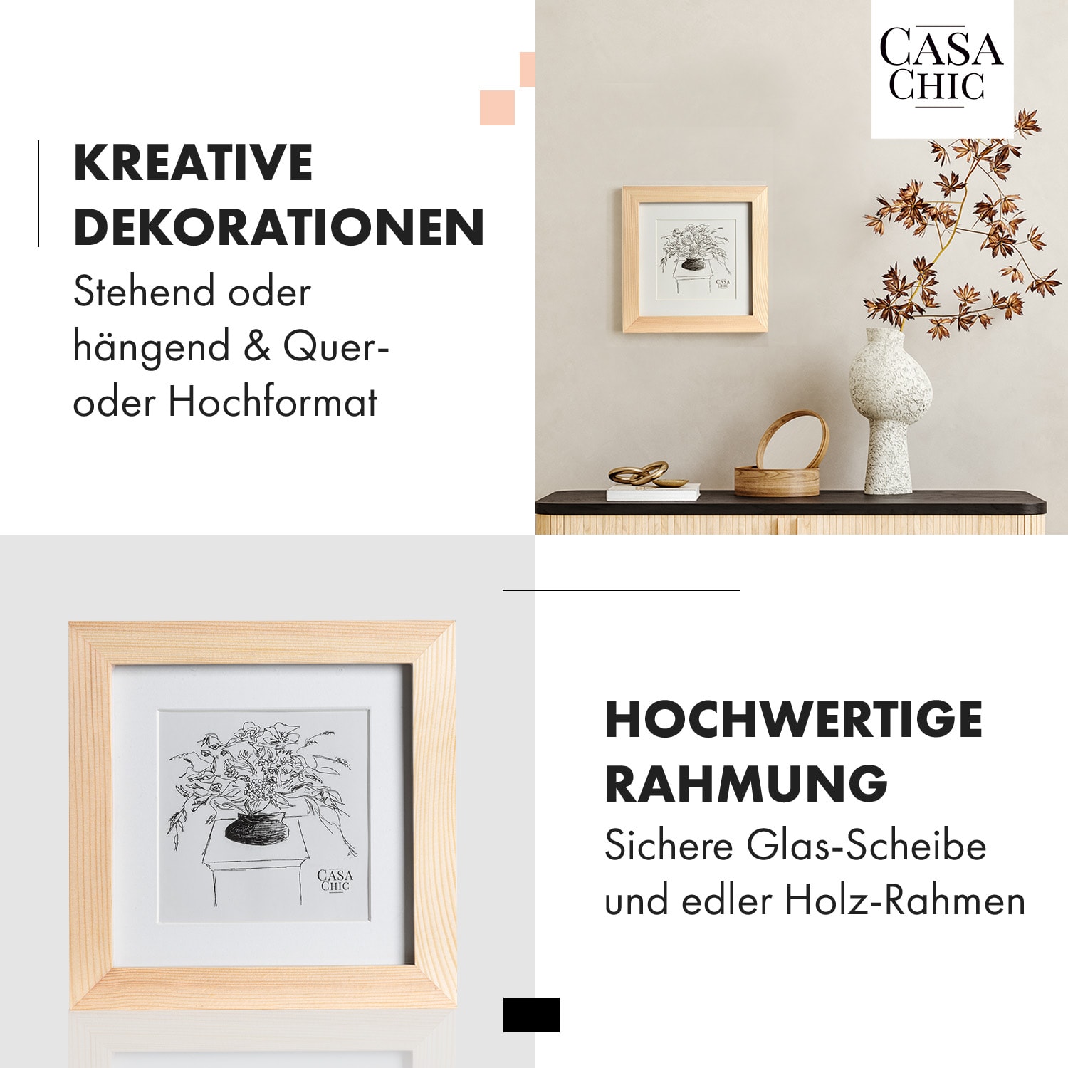 York Bilderrahmen quadratisch 15 x 15 cm Fotos Passepartout Glas Kiefer