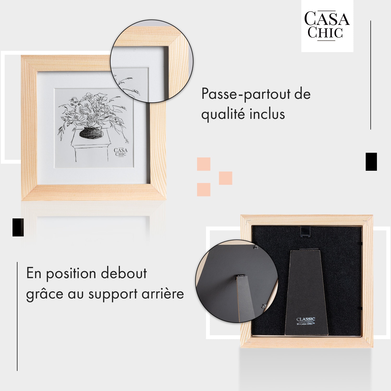 York Cadre photo carré 15 x 15 cm photos passe-partout verre Pin