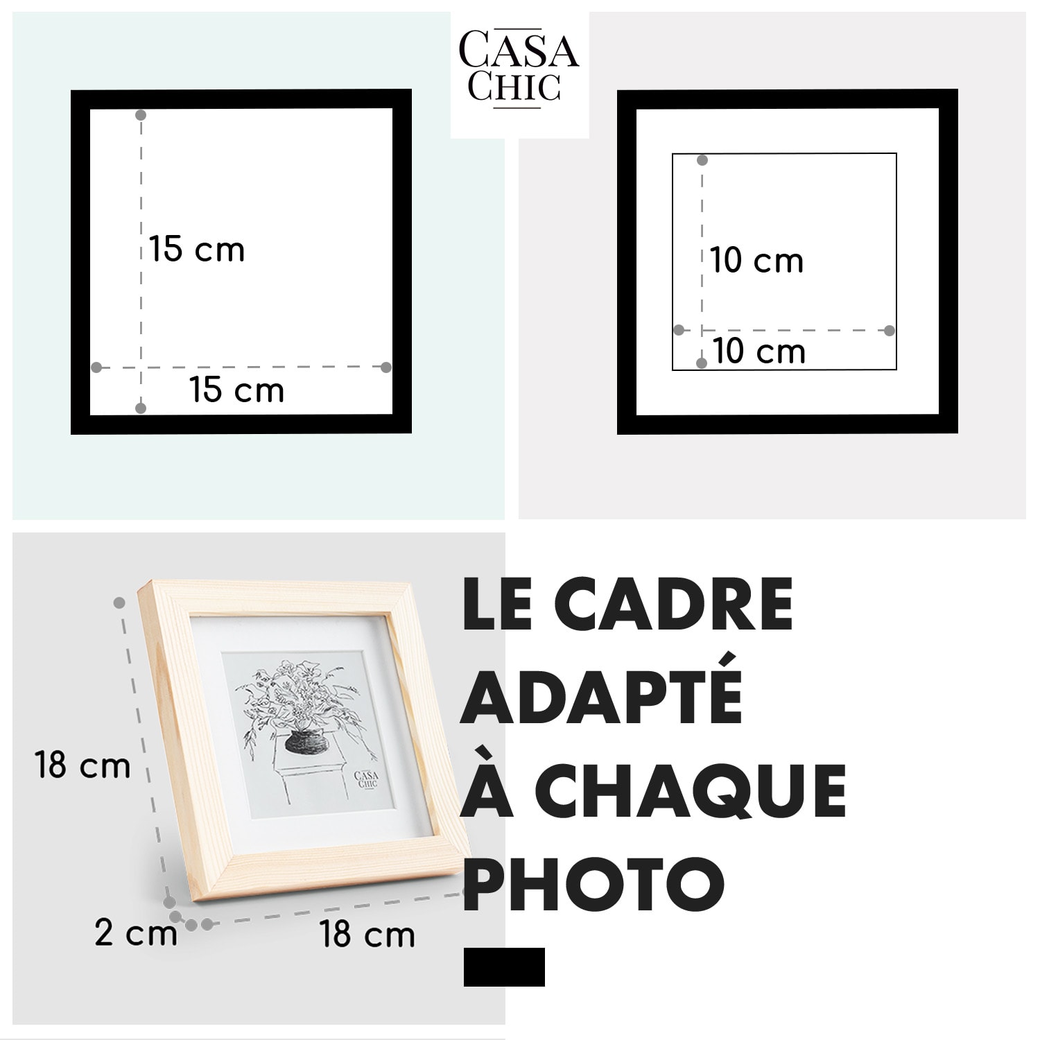 York Cadre photo carré 15 x 15 cm photos passe-partout verre Pin