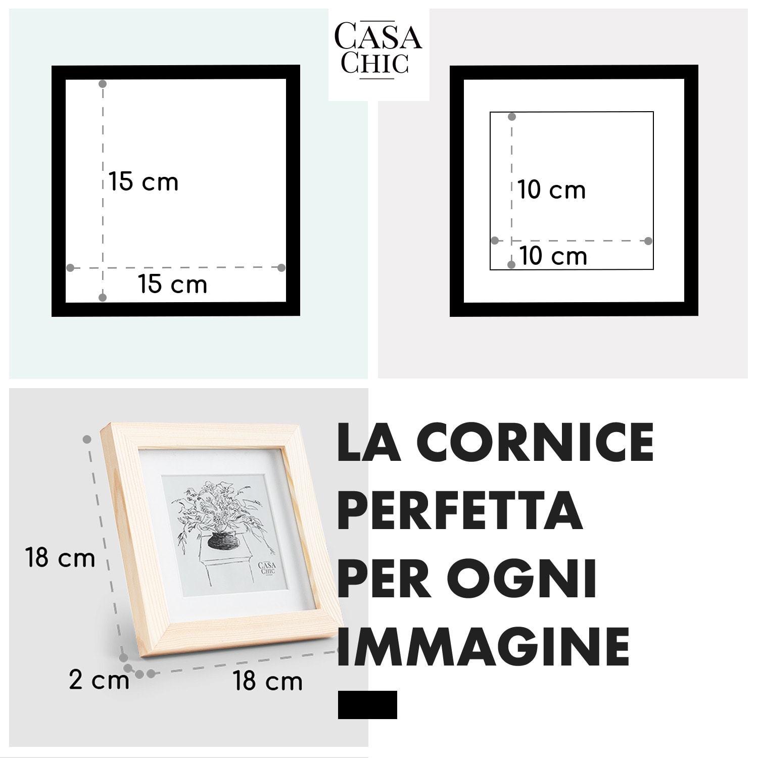 York - Cornice quadrata, 15 x 15 cm, foto, passepartout, vetro Pino