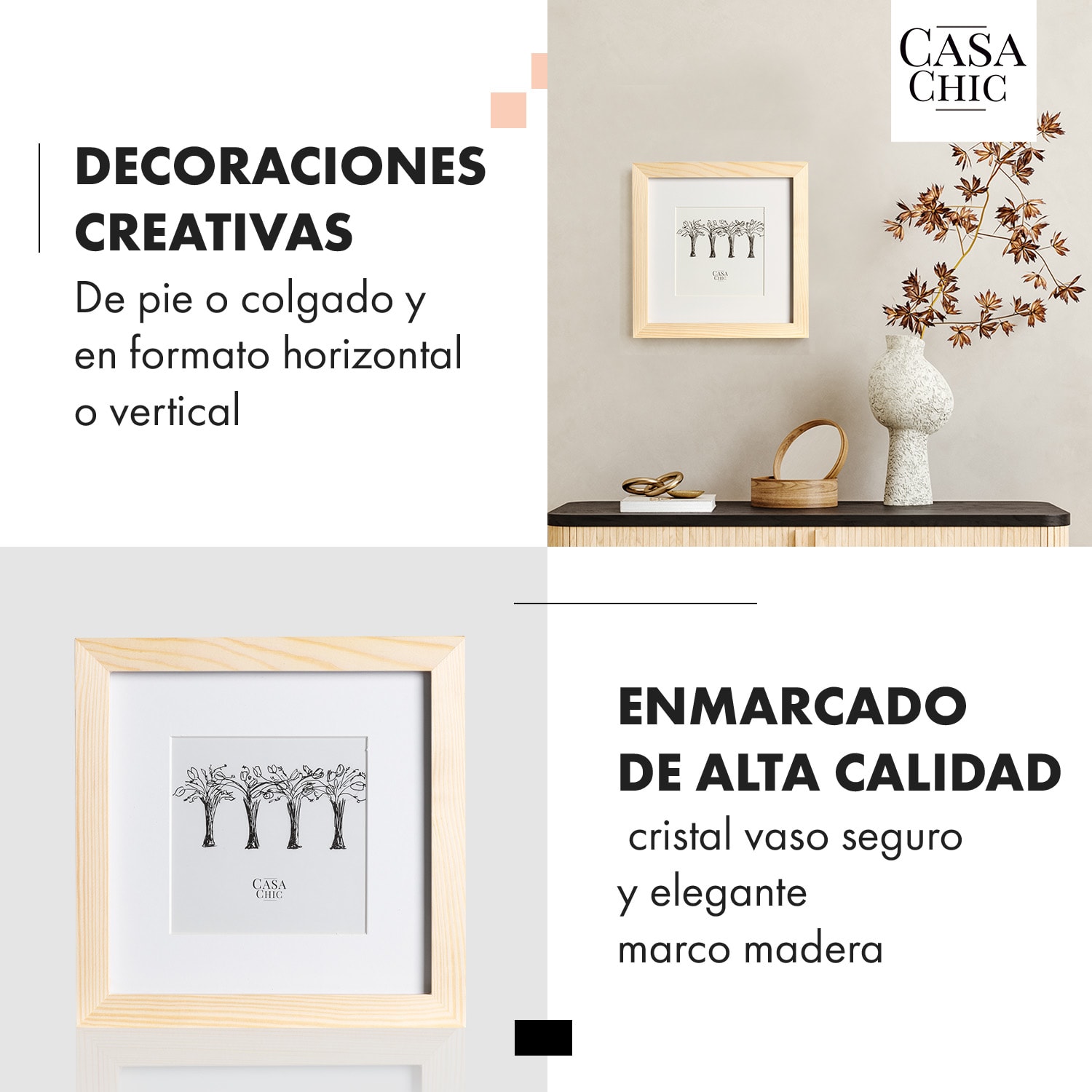 Marco de fotos York Cuadrado 20 x 20 cm Fotos Paspartú Cristal 