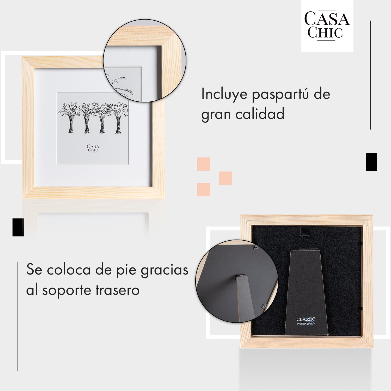 Marco de fotos York Cuadrado 20 x 20 cm Fotos Paspartú Cristal 