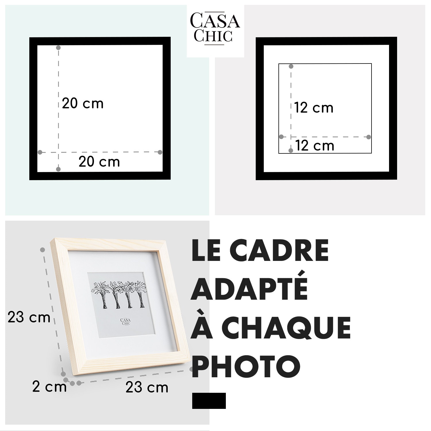 York Cadre photo carré 20 x 20 cm photos passe-partout verre Pin