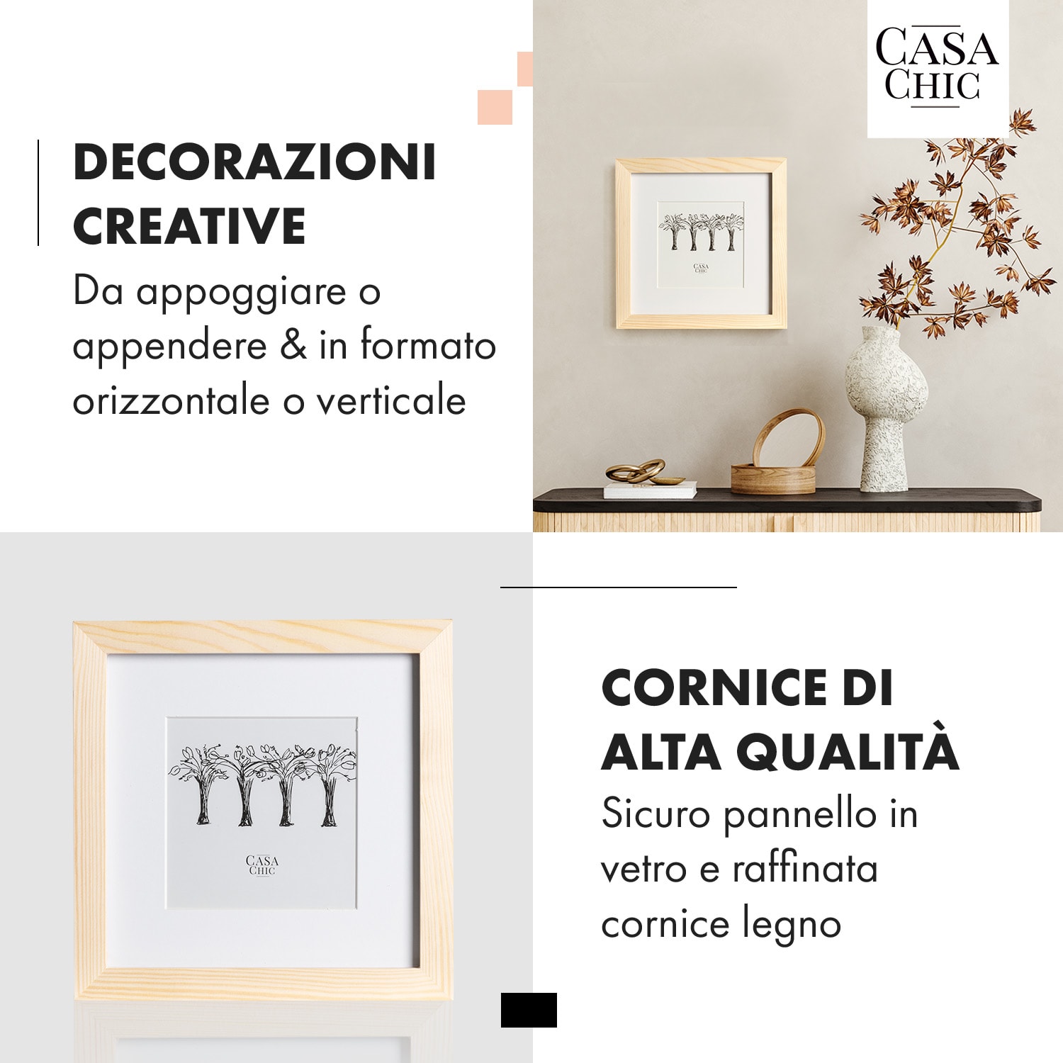 York - Cornice quadrata, 20 x 20 cm, foto, passepartout, vetro Pino