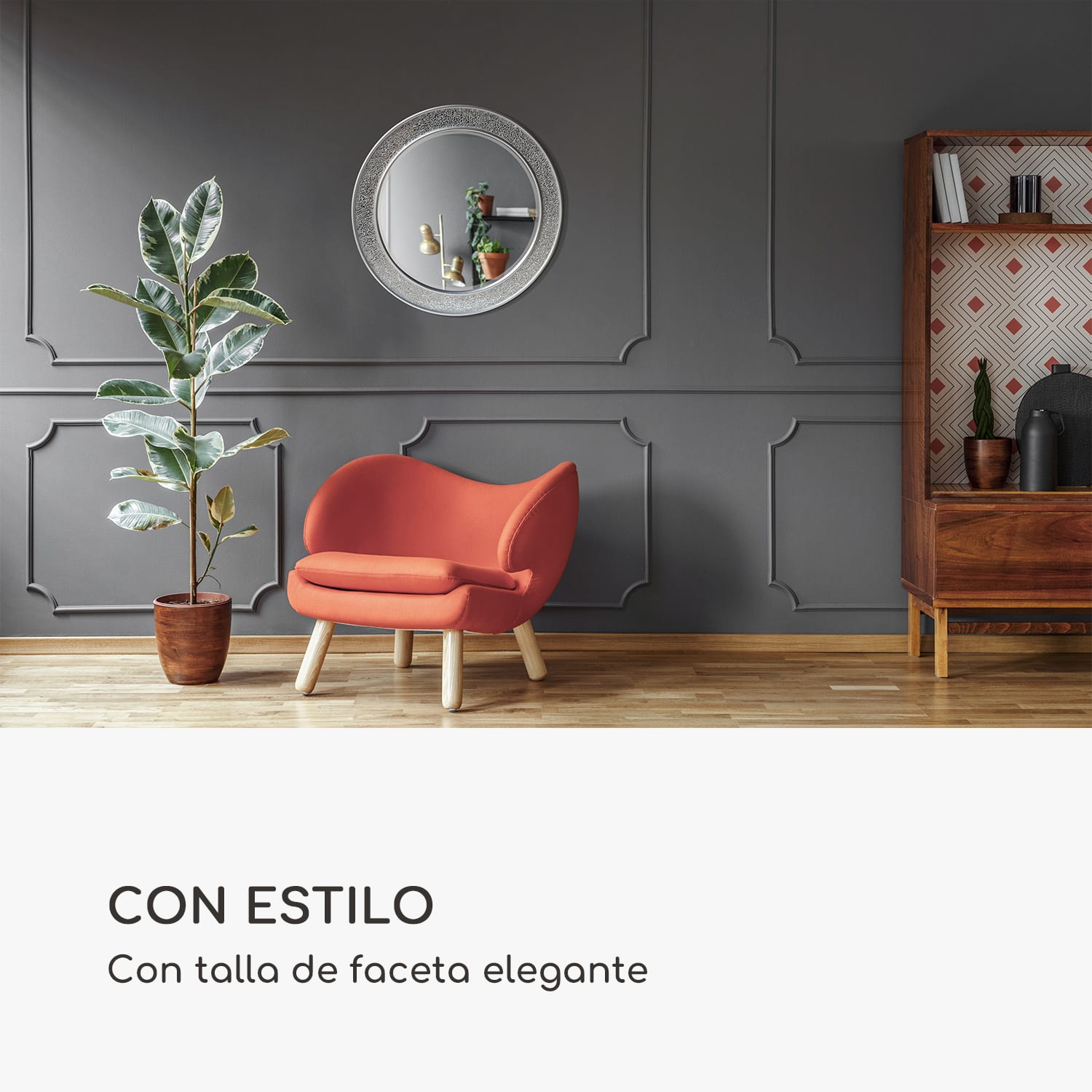 Espejo de pared Cheyne Marco de madera Redondo Ø 60 cm Diseño de mosaico 