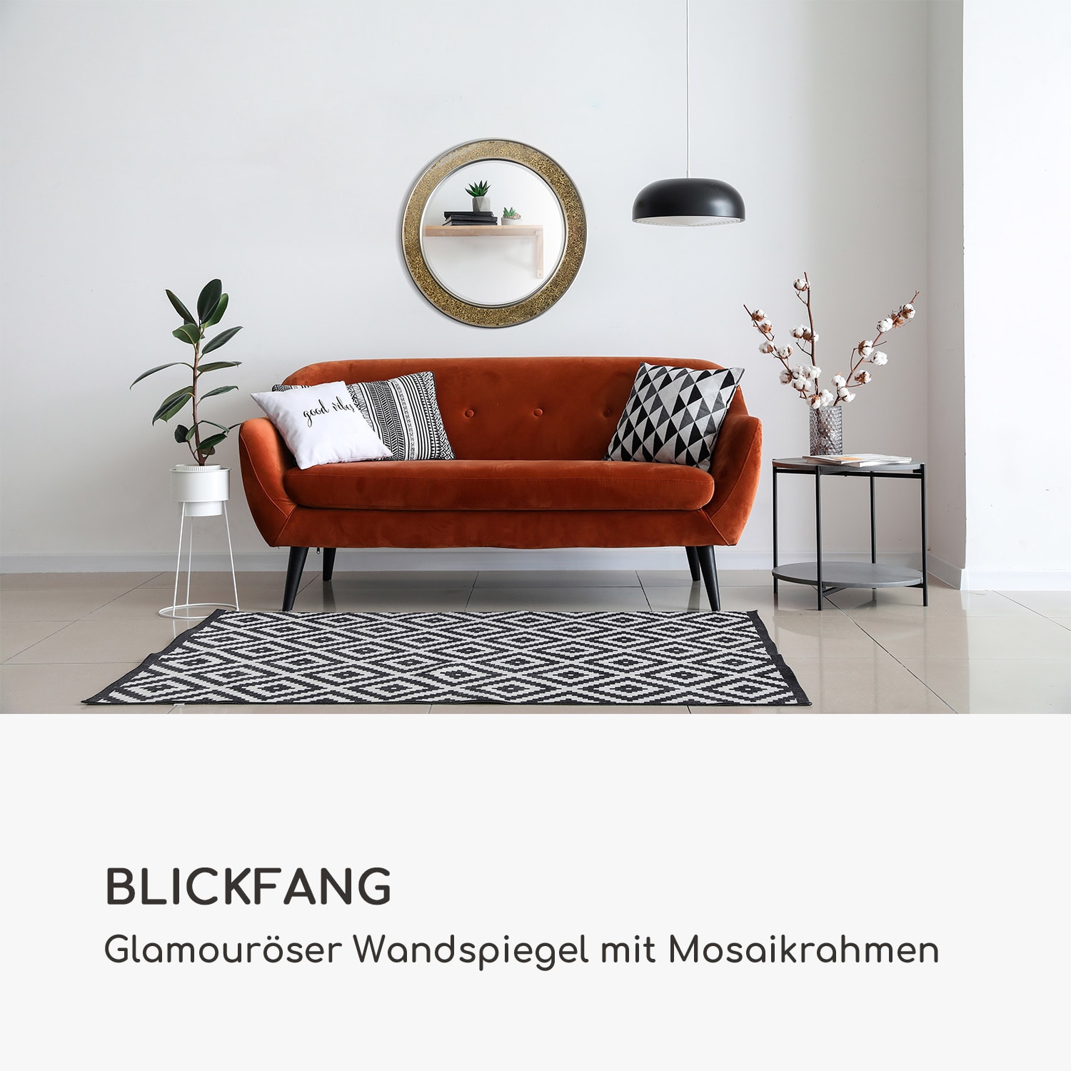 Cheyne Wandspiegel Holzrahmen rund Ø 60 cm Mosaik-Design Gold