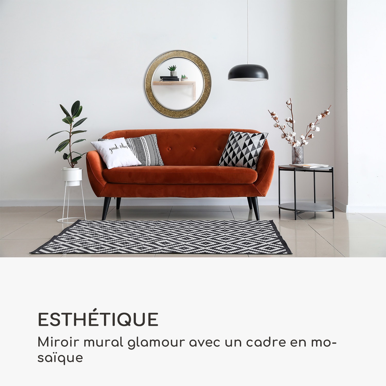 Cheyne wandspiegel houten lijst rond Ø 60 cm mozaïek-design Goud