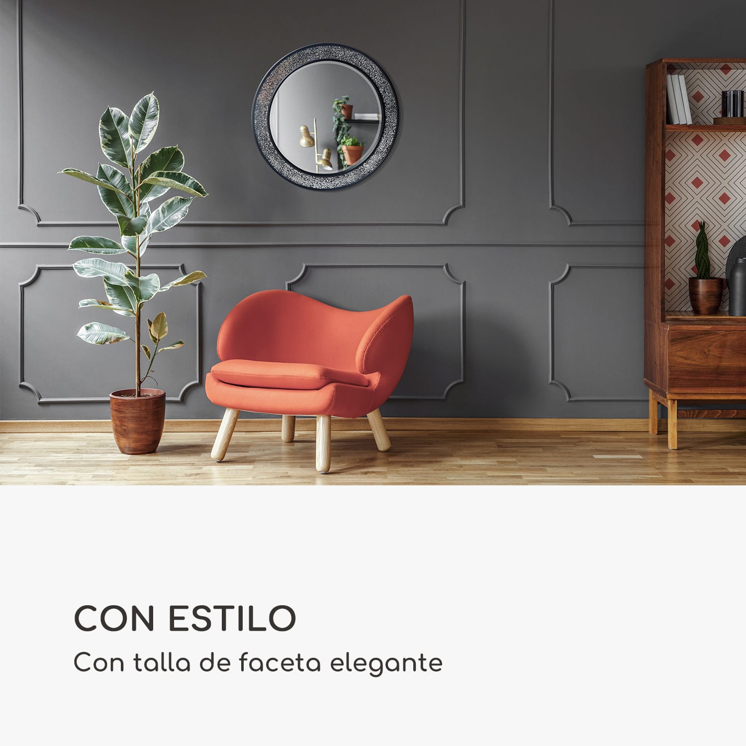 Espejo de pared Cheyne Marco de madera Redondo Ø 60 cm Diseño de mosaico Negro