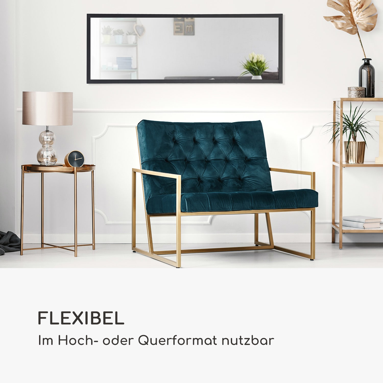 Luton Wandspiegel Echtholz rechteckig 130 x 45 cm Schwarz