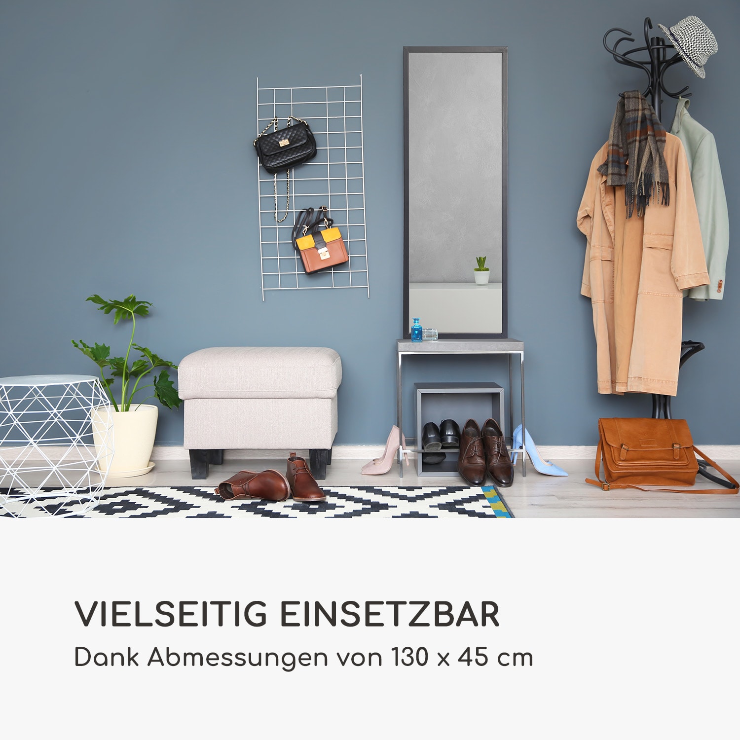 Luton Wandspiegel Echtholz rechteckig 130 x 45 cm Schwarz