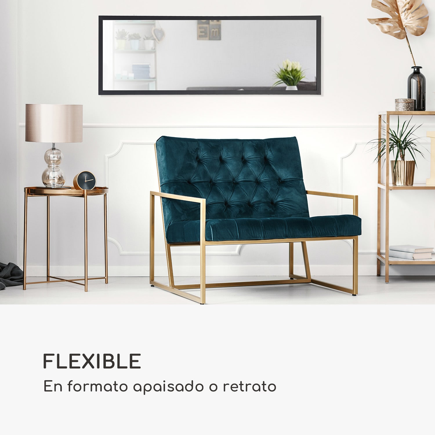Espejo de pared Luton Madera auténtica Rectangular 130 x 45 cm  Negro