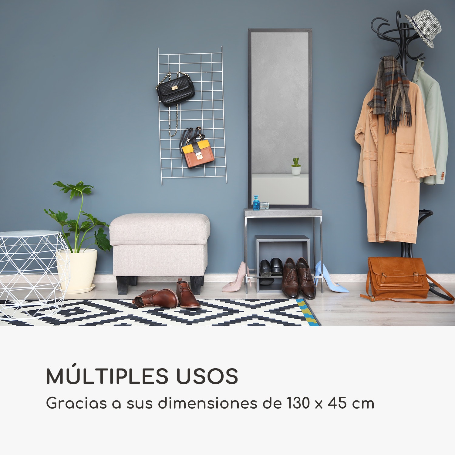 Espejo de pared Luton Madera auténtica Rectangular 130 x 45 cm  Negro