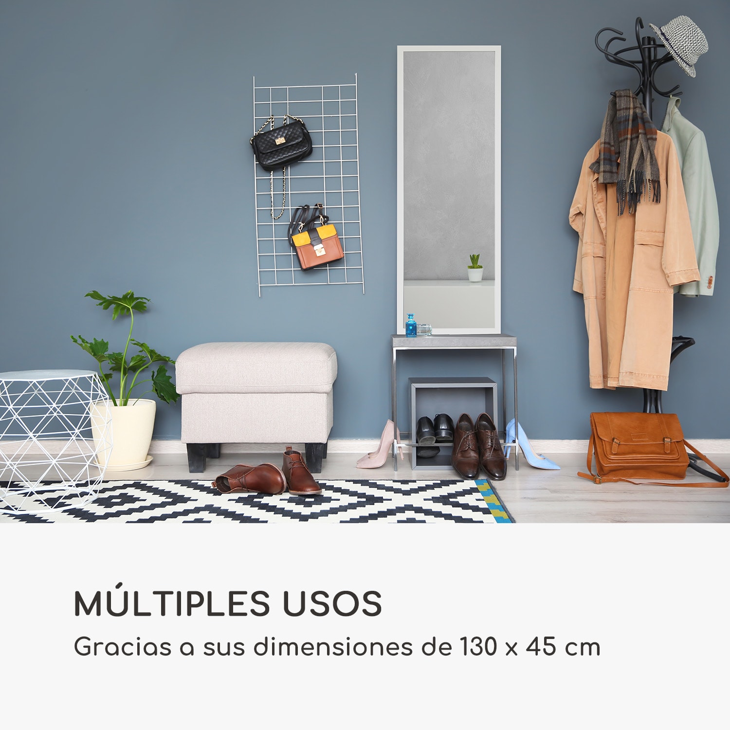 Espejo de pared Luton Madera auténtica Rectangular 130 x 45 cm  