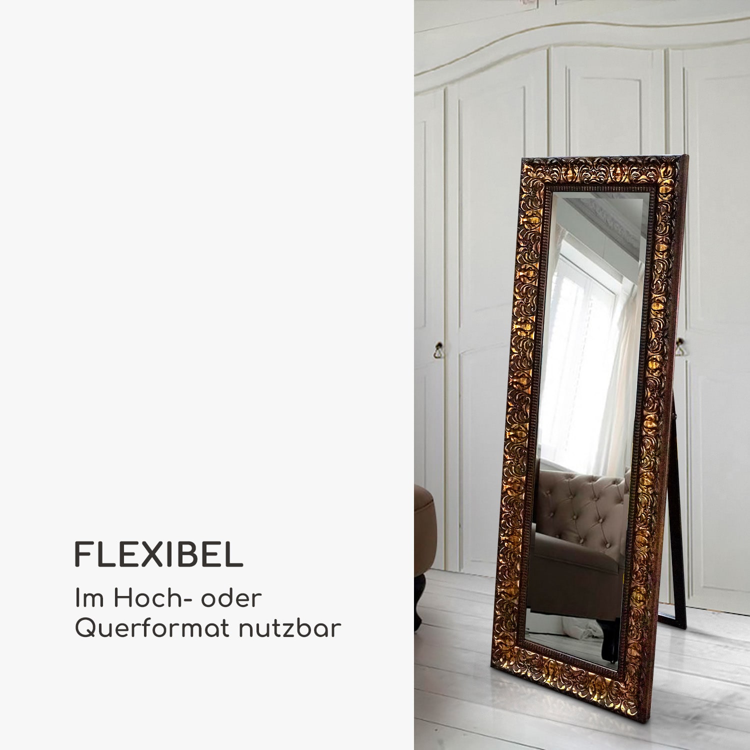 Chelsea Spiegel Holzrahmen rechteckig 130 x 45 cm Vintage 