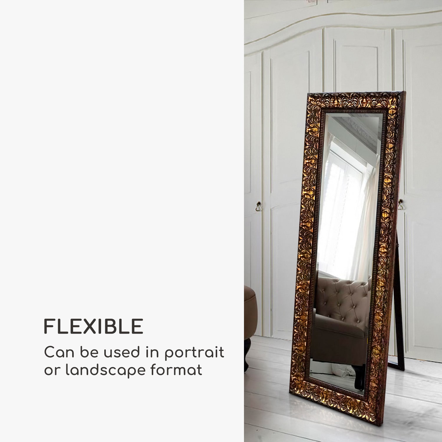 Chelsea Oglindă dreptunghiulară cu ramă din lemn 130 x 45 cm Vintage  