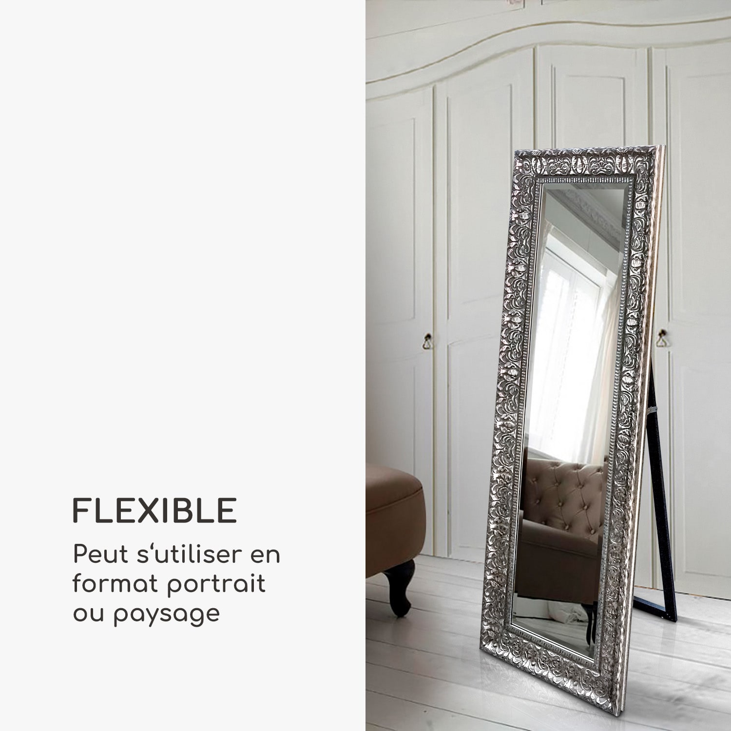 Chelsea miroir cadre bois rectangulaire 130 x 45 cm vintage  