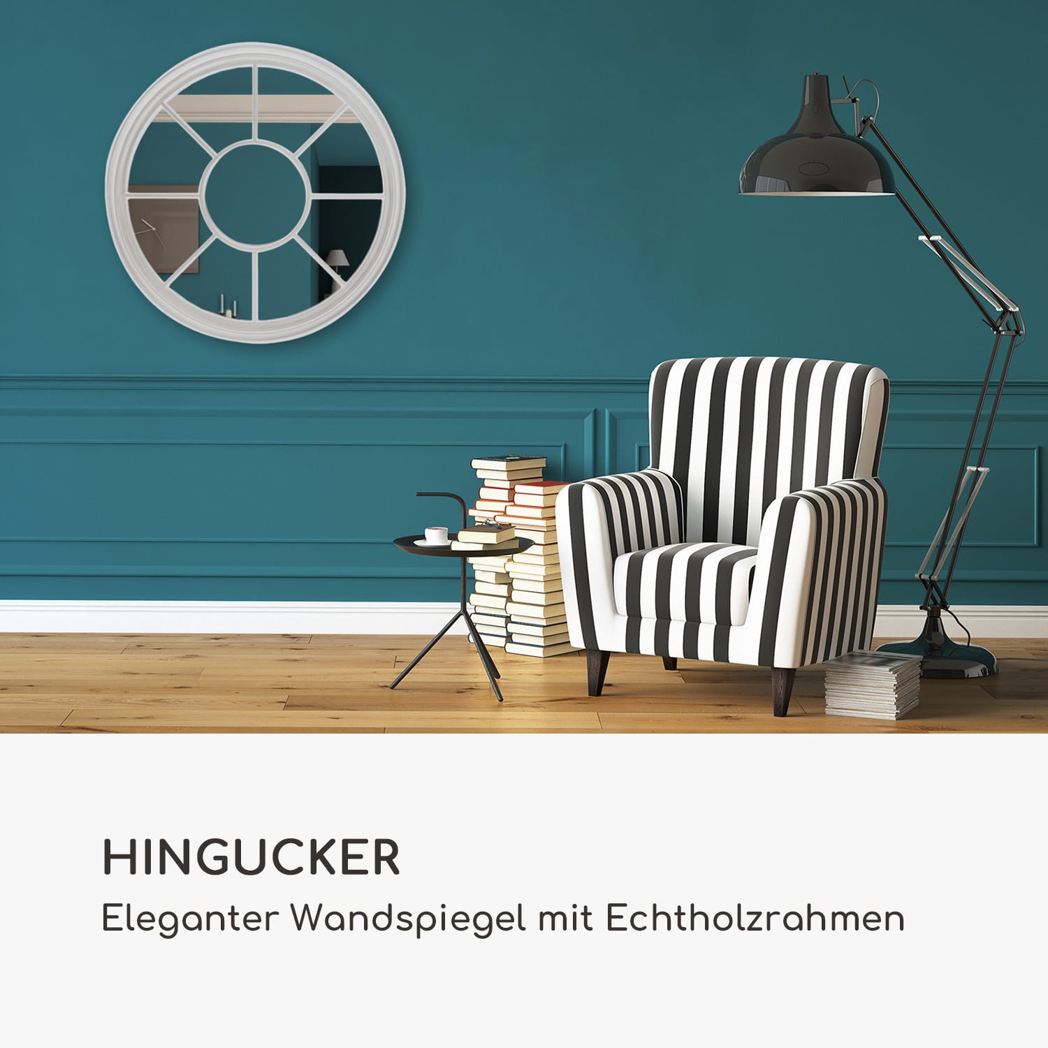 Leeds Wandspiegel Echtholzrahmen rund Ø 90 cm 