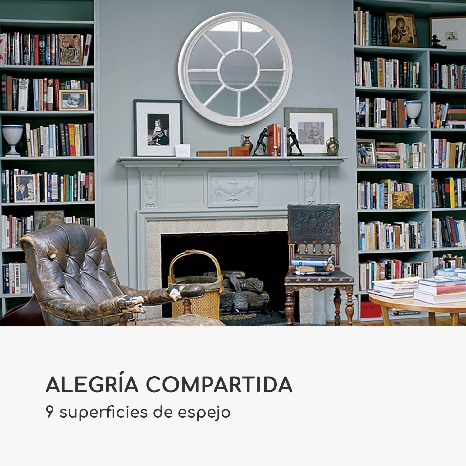 Espejo de pared Leeds Marco de madera auténtica Redondo Ø 90 cm  