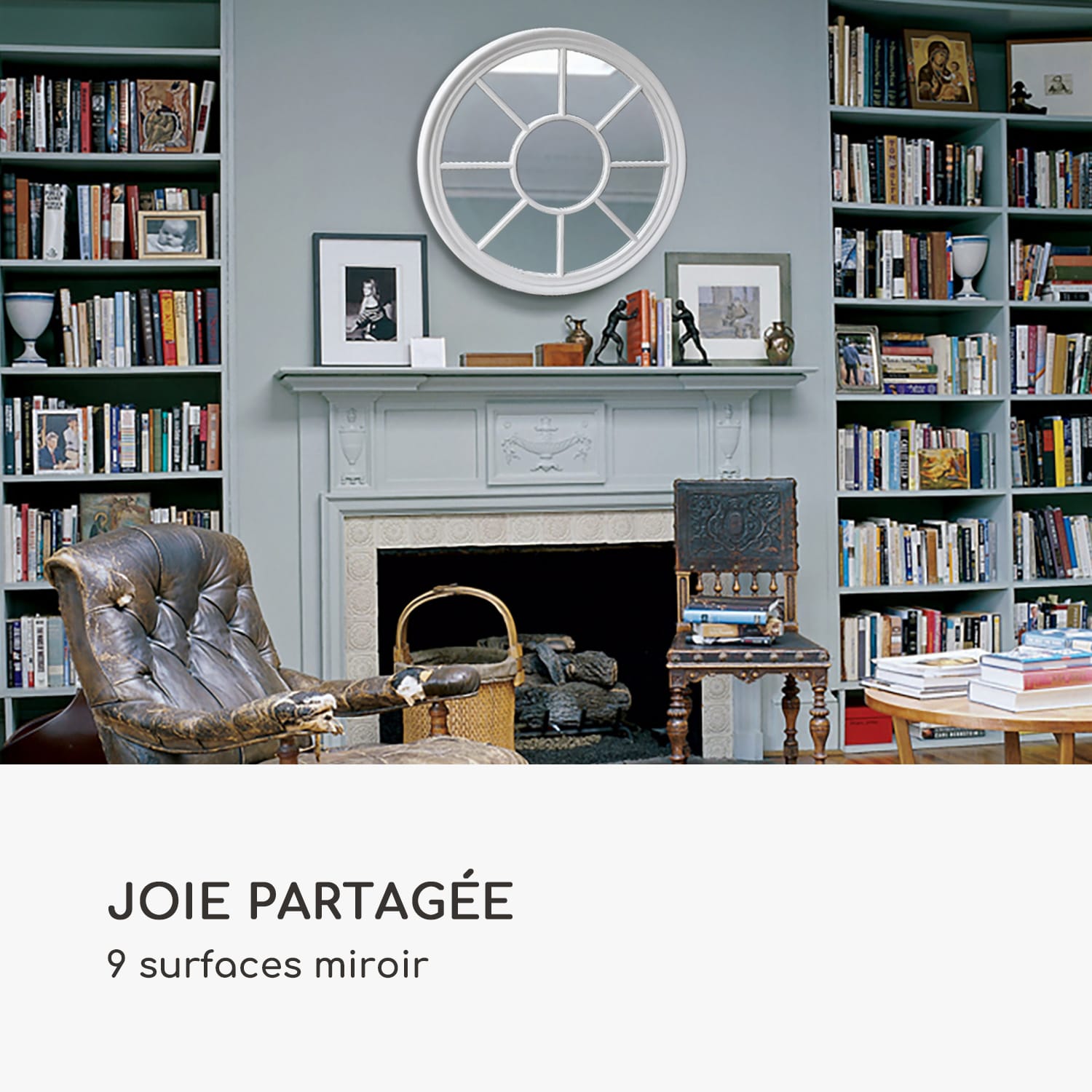 Leeds miroir mural cadre en bois véritable rond Ø 90 cm  