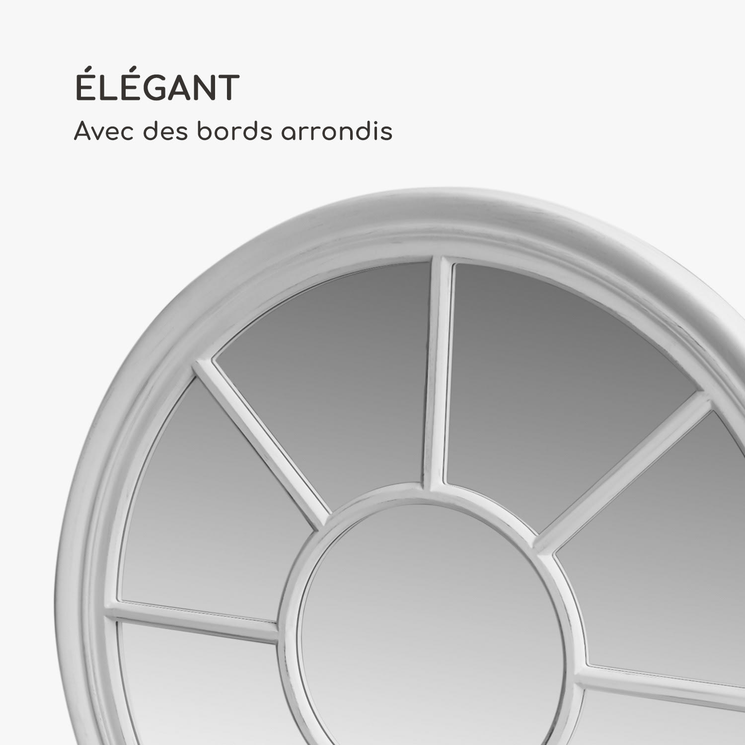 Leeds miroir mural cadre en bois véritable rond Ø 90 cm  