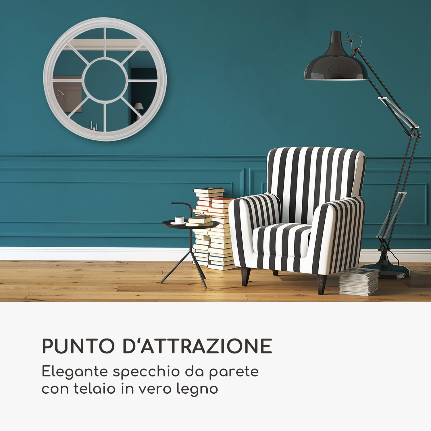 Leeds specchio da parete, cornice di legno, rotondo, Ø 90 cm  