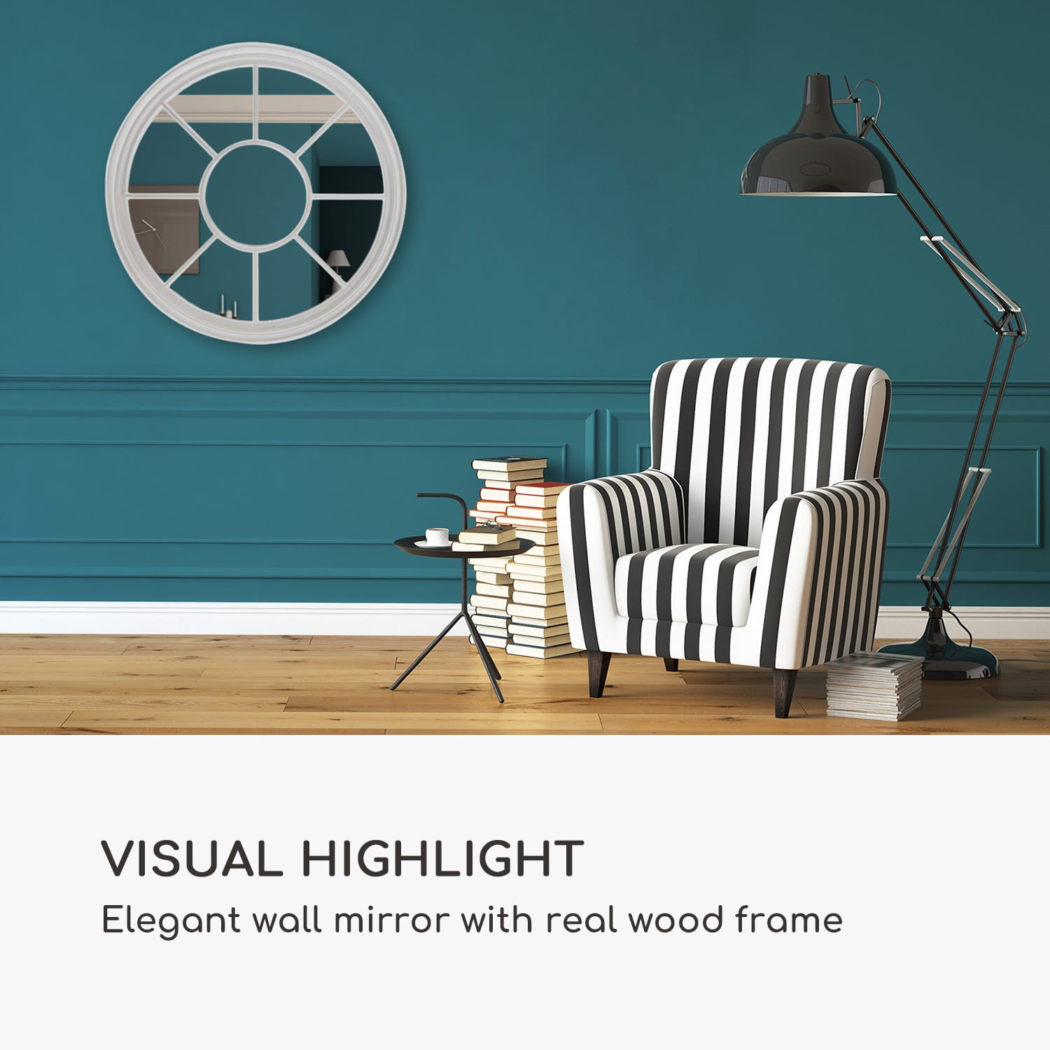 Leeds Стенно огледало с кръгла рамка от истинско дърво Ø 90 cm  