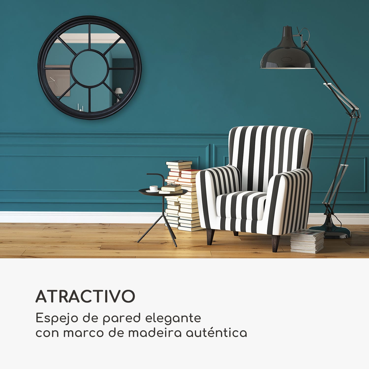 Espejo de pared Leeds Marco de madera auténtica Redondo Ø 90 cm