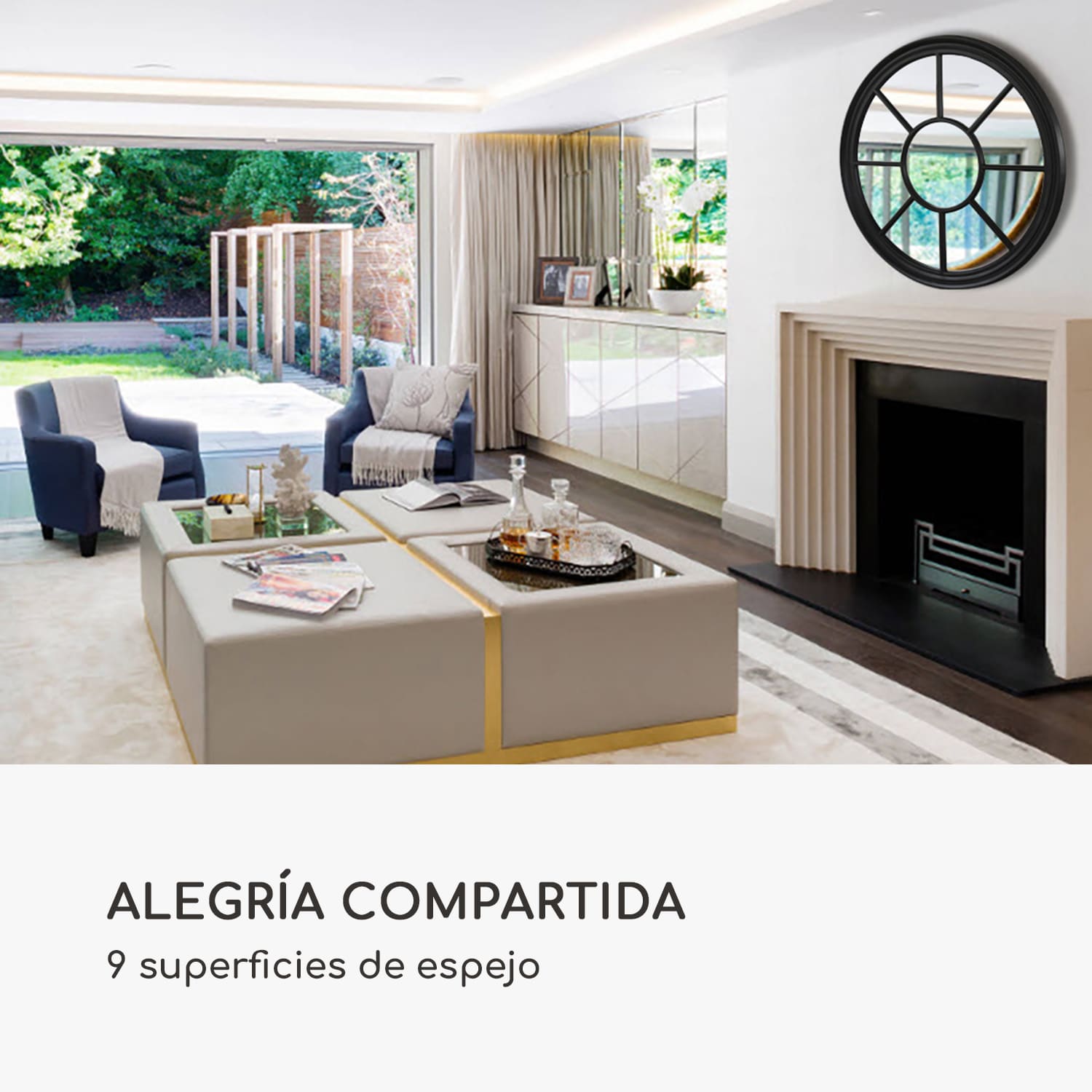 Espejo de pared Leeds Marco de madera auténtica Redondo Ø 90 cm  Negro