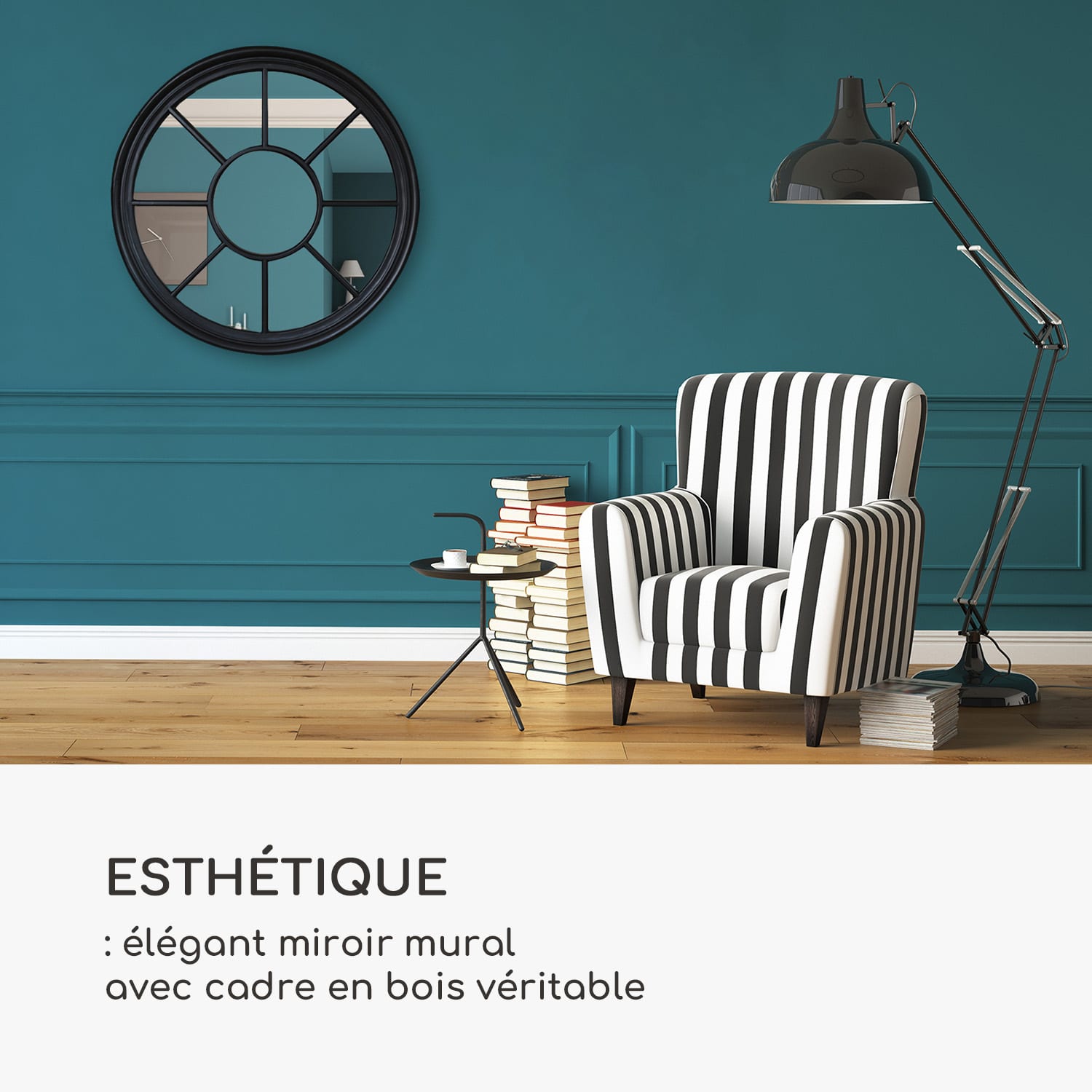 Leeds wandspiegel echt houten lijst rond Ø 90 cm