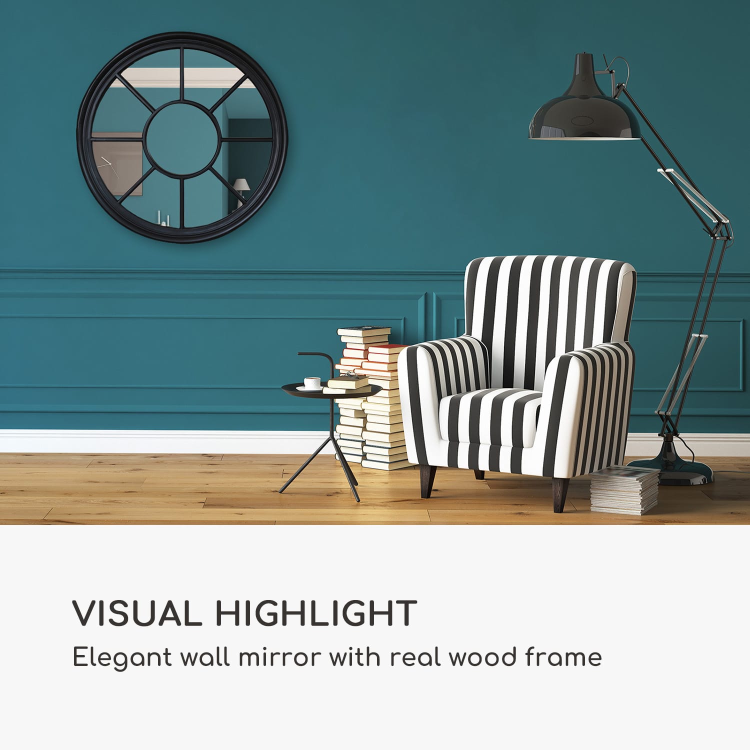 Leeds Nástěnné zrcadlo s kulatým rámem z pravého dřeva Ø 90 cm  Černá