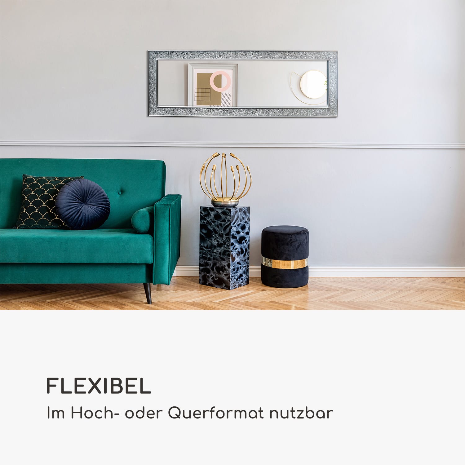 Norwich Spiegel Holzrahmen rechteckig 130 x 45 cm Mosaik-Design Silber