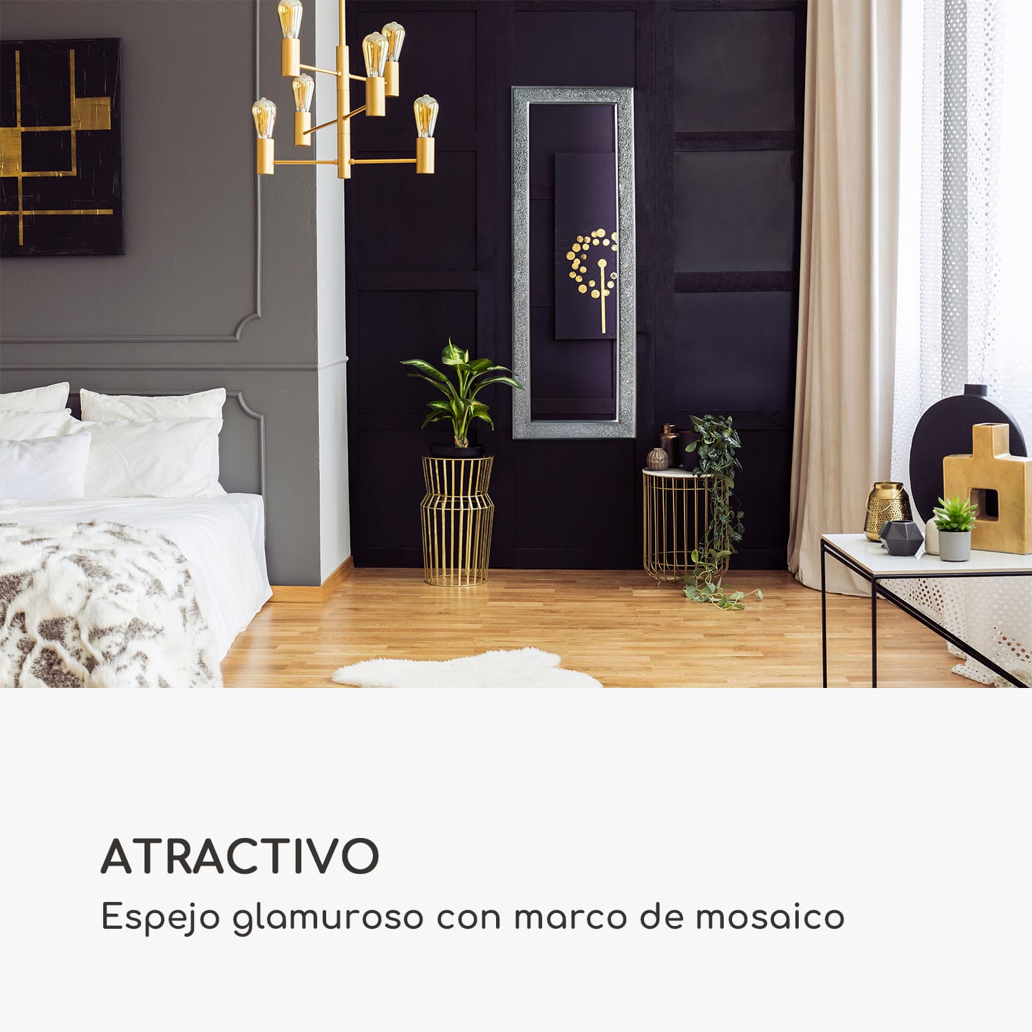 Espejo Norwich Marco de madera Rectangular 130 x 45 cm Diseño de mosaico 