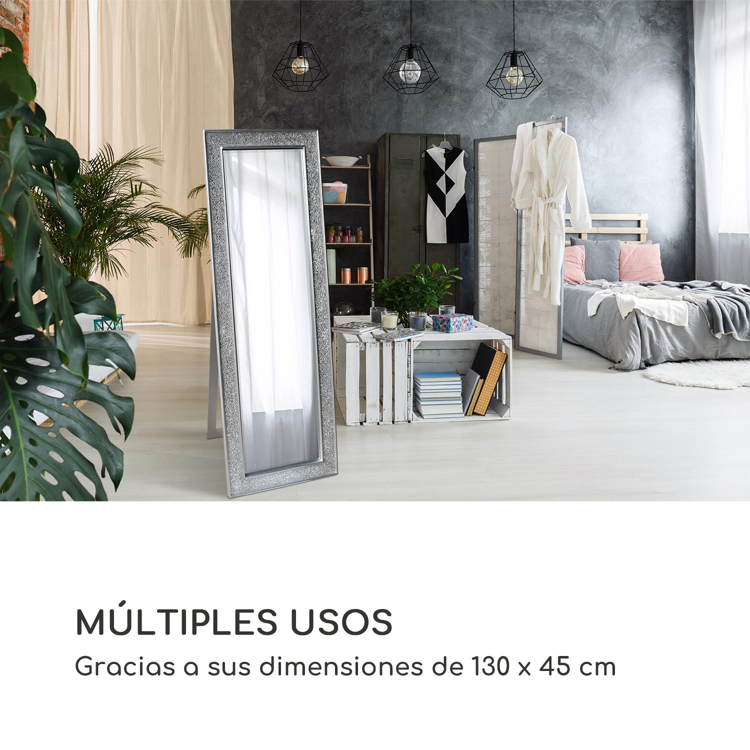 Espejo Norwich Marco de madera Rectangular 130 x 45 cm Diseño de mosaico 