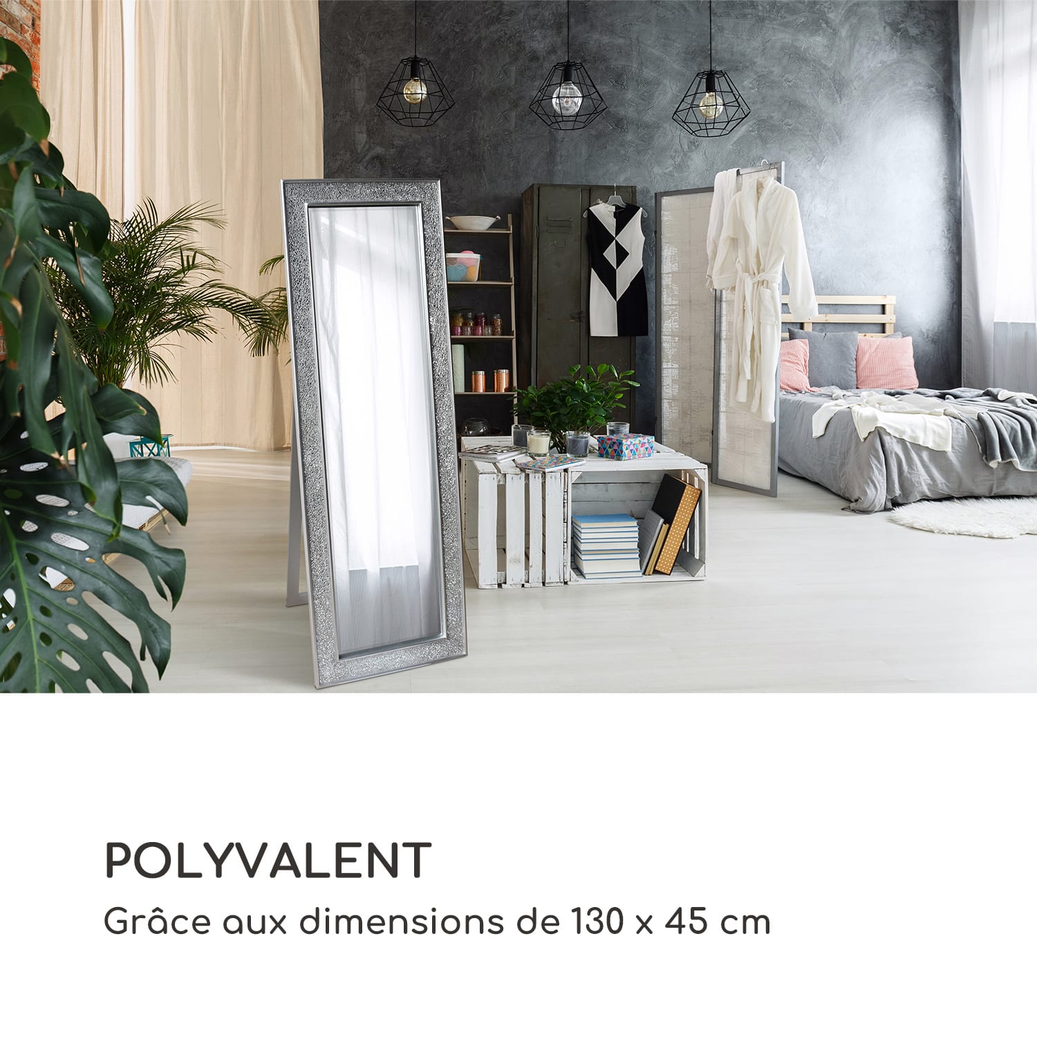 Norwich miroir cadre en bois rectangulaire 130 x 45 cm design mosaïque 