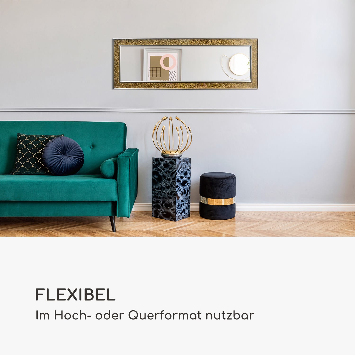 Norwich Spiegel Holzrahmen rechteckig 130 x 45 cm Mosaik-Design Gold