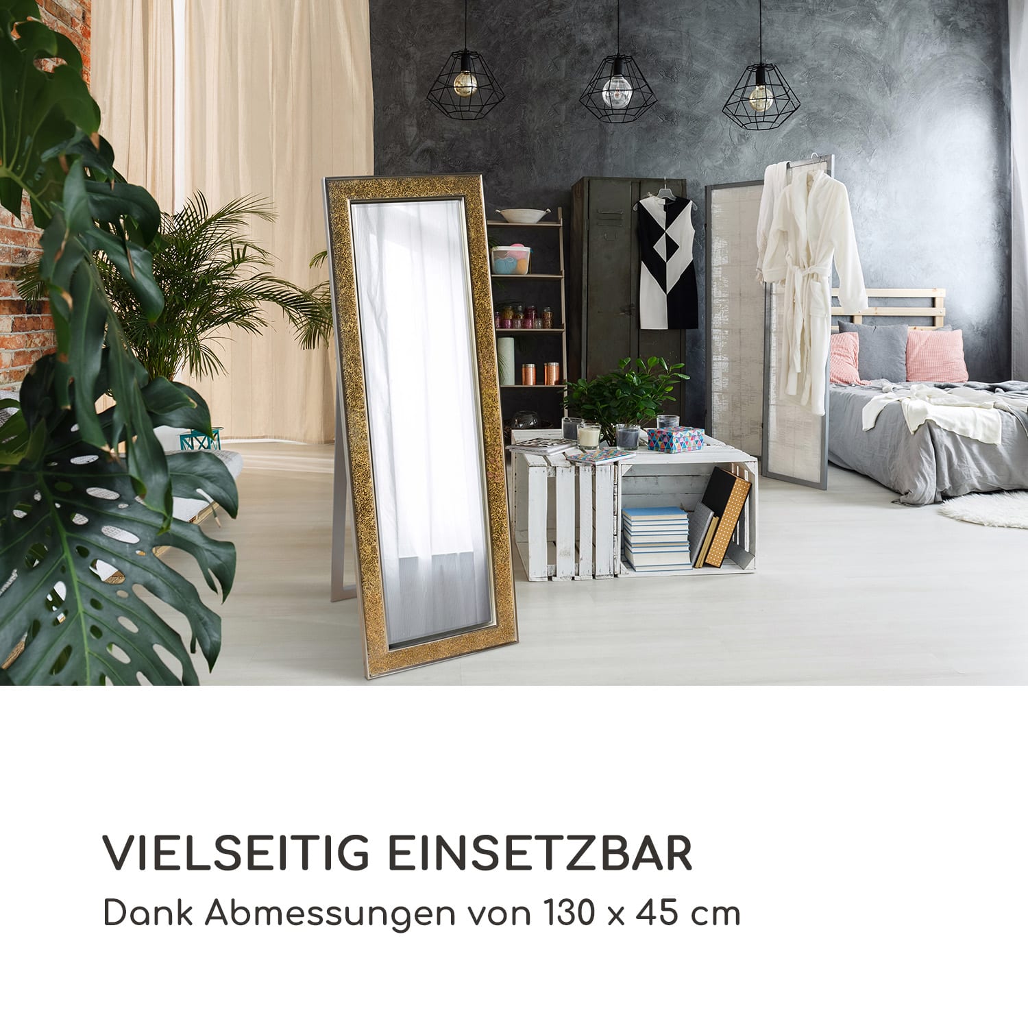 Norwich specchio, cornice di legno, rettangolare, 130 x 45 cm, design a mosaico 