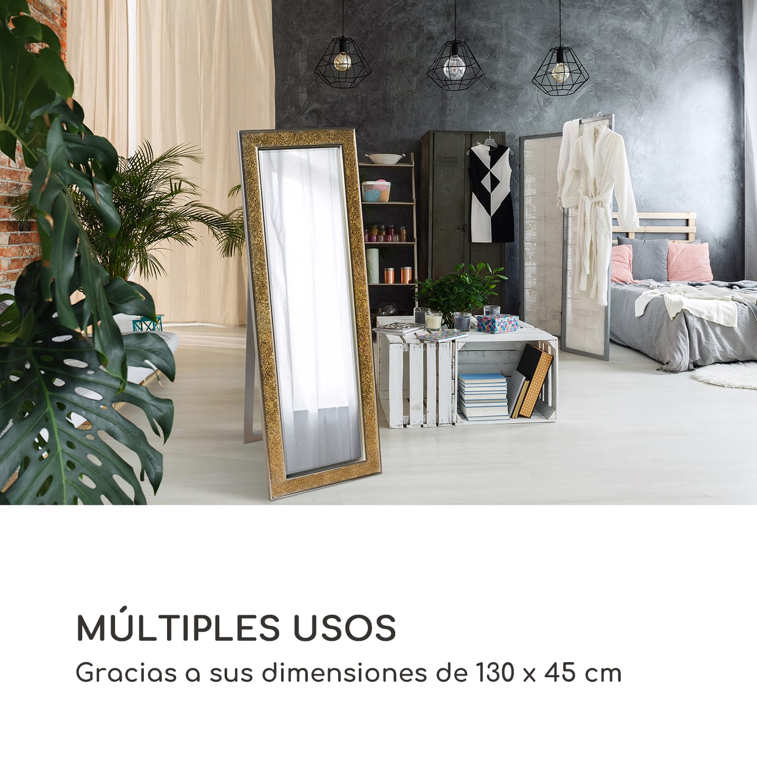 Espejo Norwich Marco de madera Rectangular 130 x 45 cm Diseño de mosaico Oro