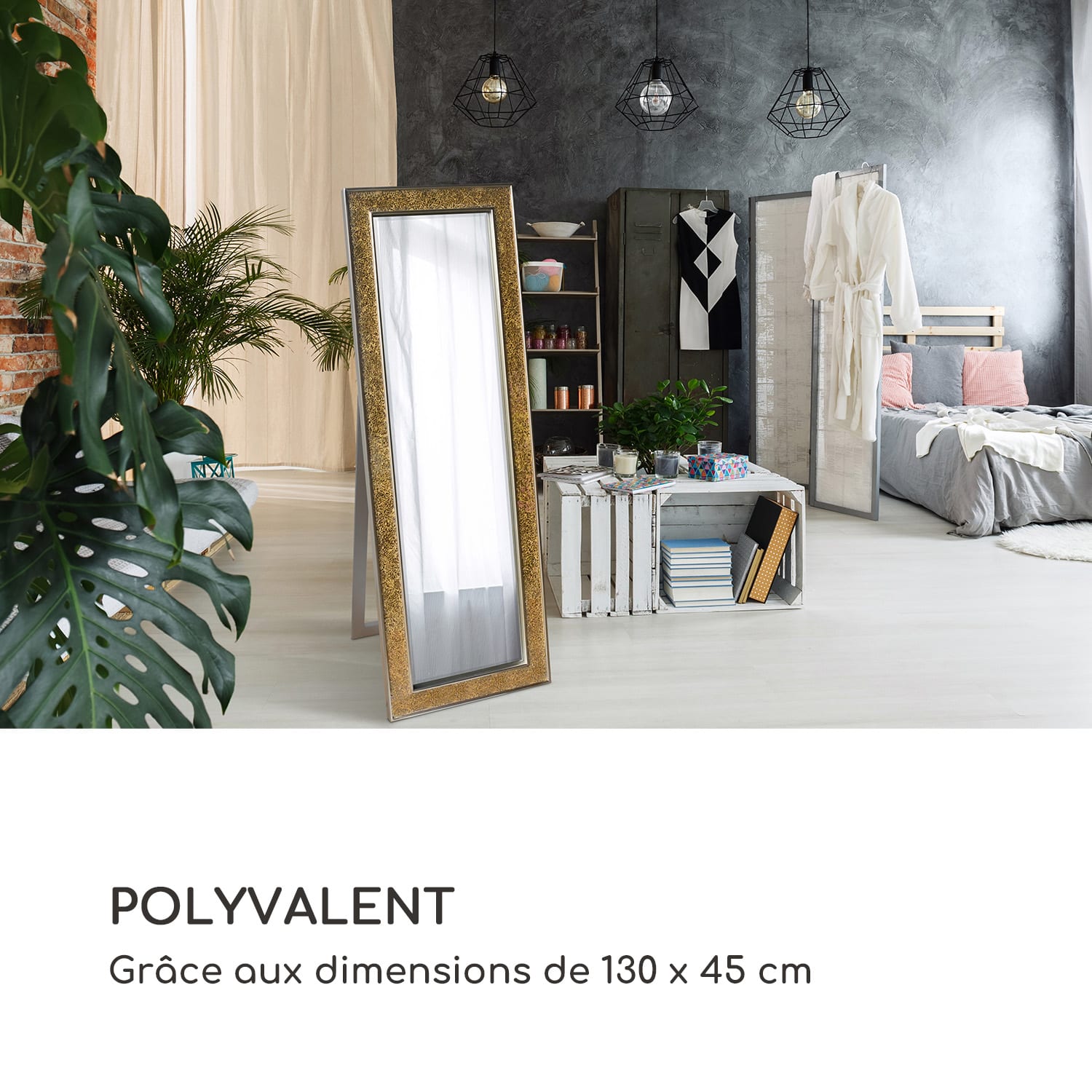 Norwich miroir cadre en bois rectangulaire 130 x 45 cm design mosaïque Doré