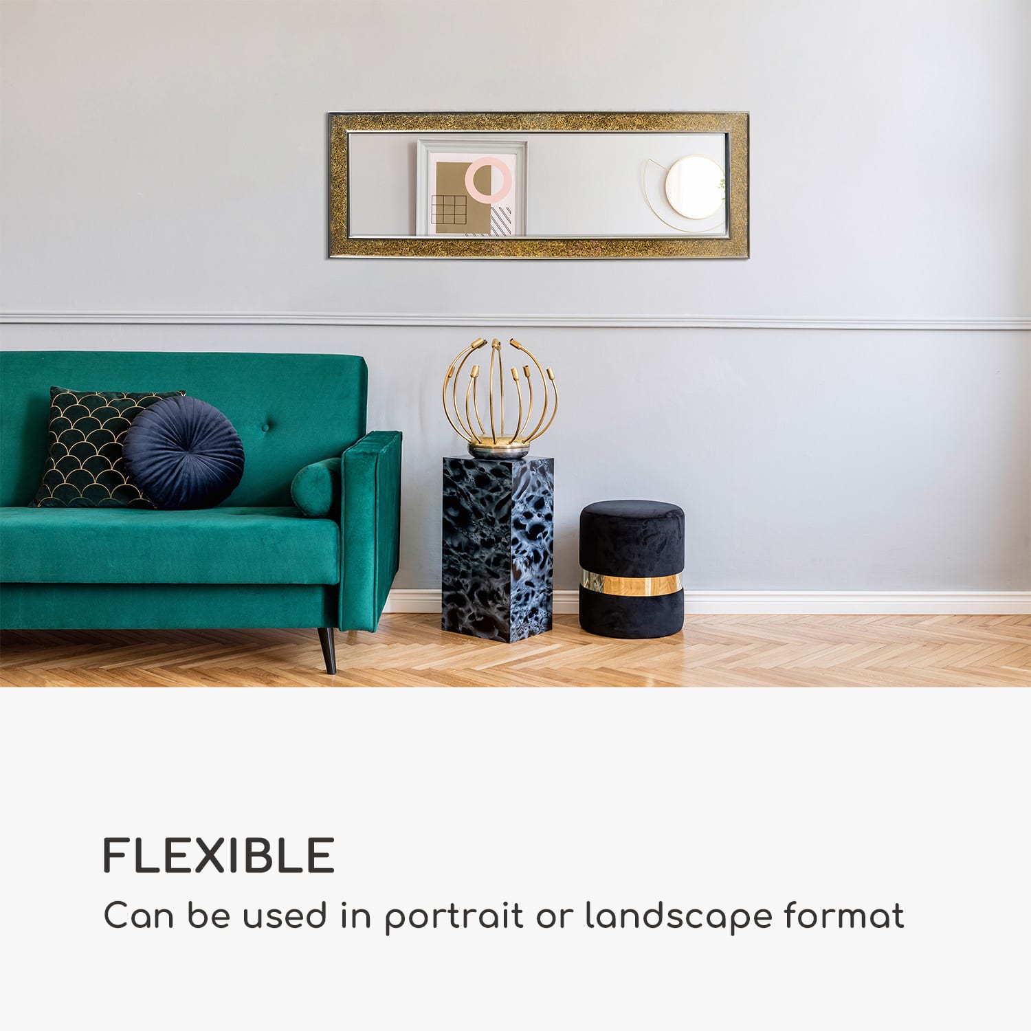 Огледало Norwich Правоъгълна дървена рамка 130 x 45 cm Мозаечен дизайн Злато