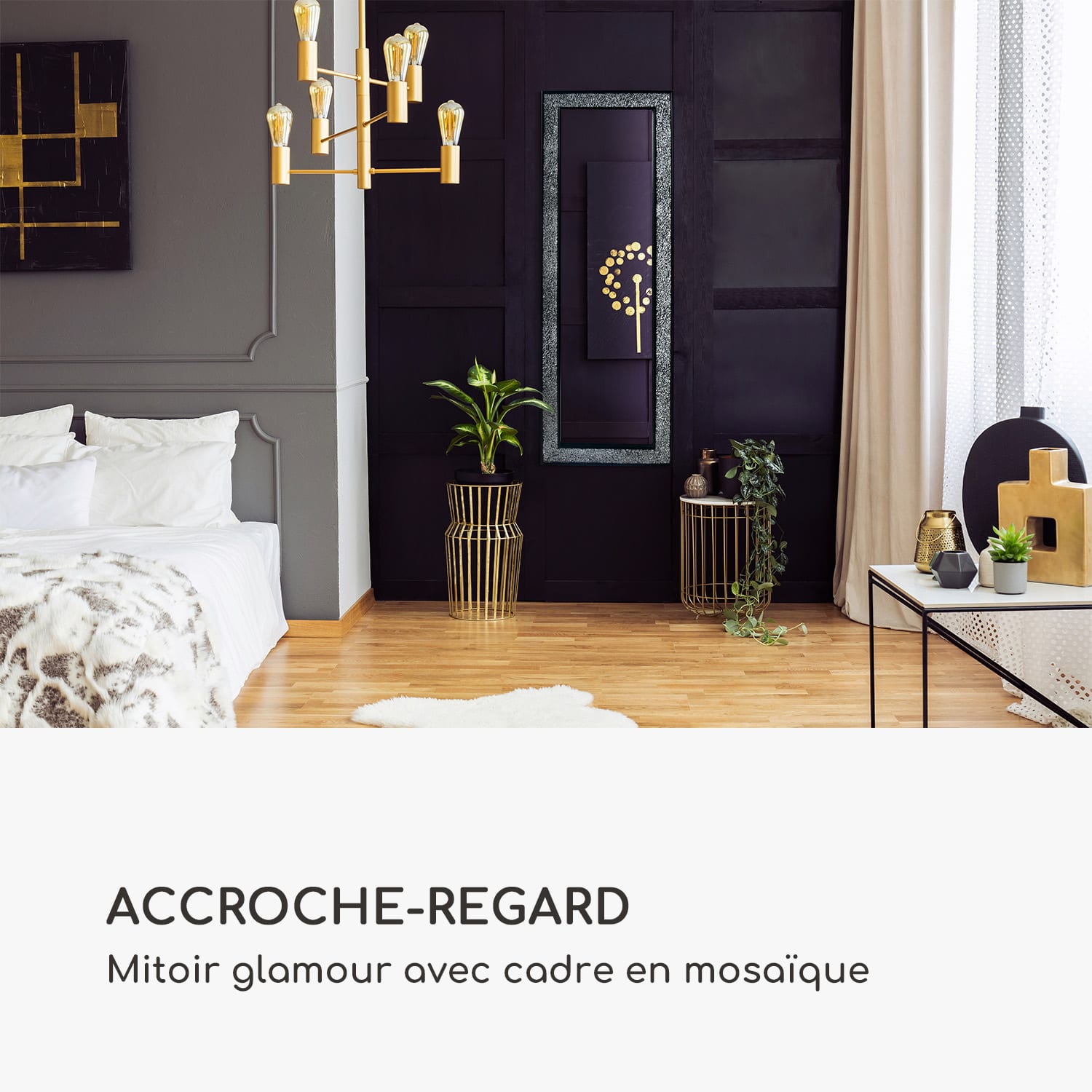 Norwich miroir cadre en bois rectangulaire 130 x 45 cm design mosaïque Noir