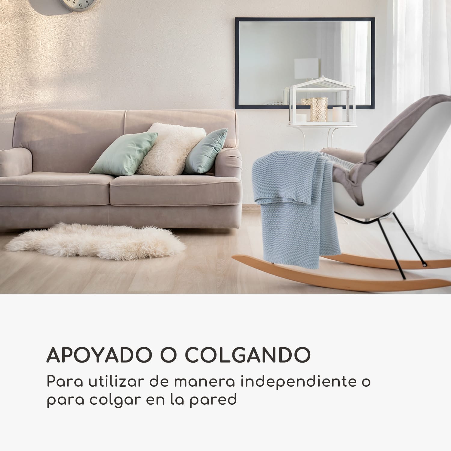 Arsenal Espejo de pared de madera auténtica rectangular 90 x 60 cm  