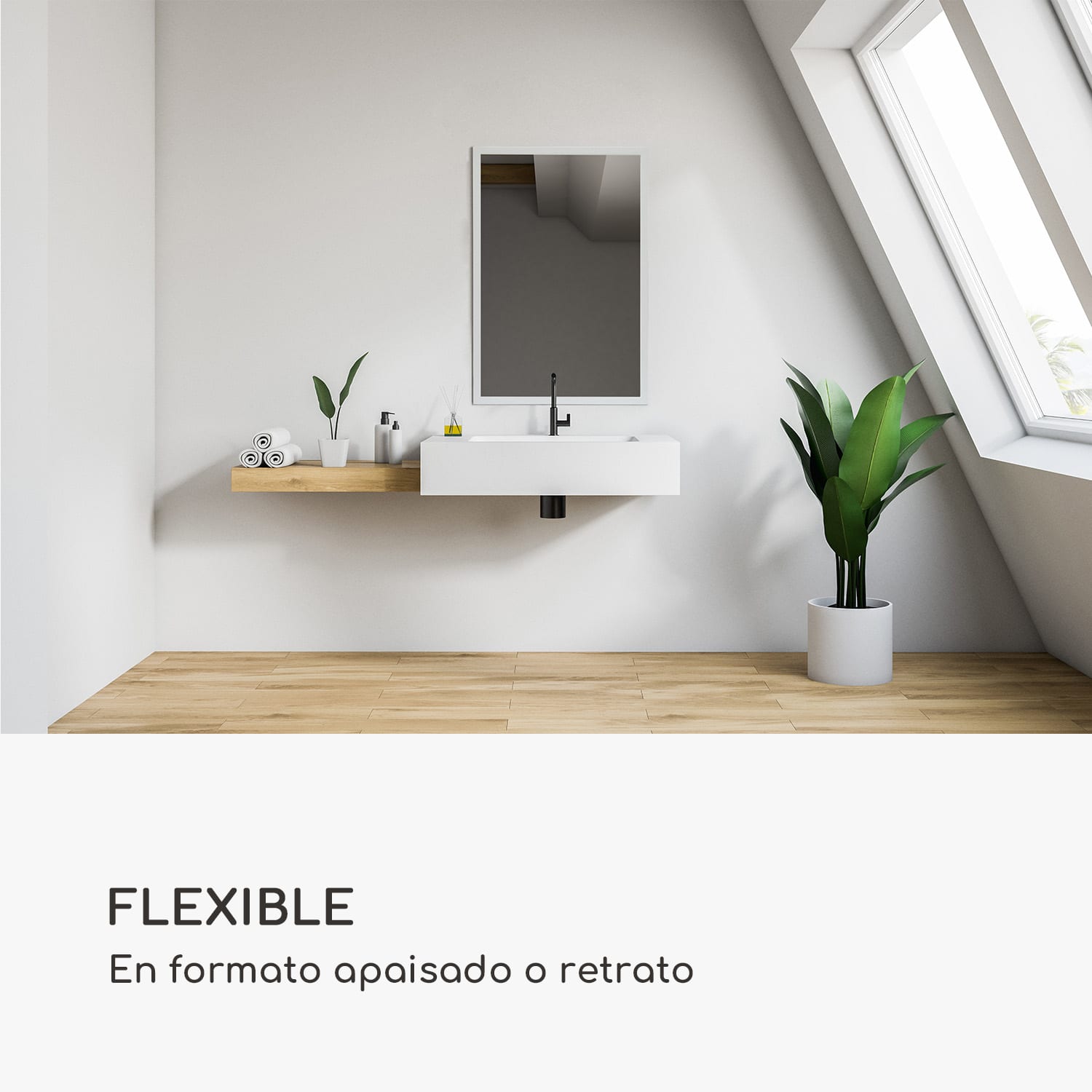Arsenal Espejo de pared de madera auténtica rectangular 90 x 60 cm