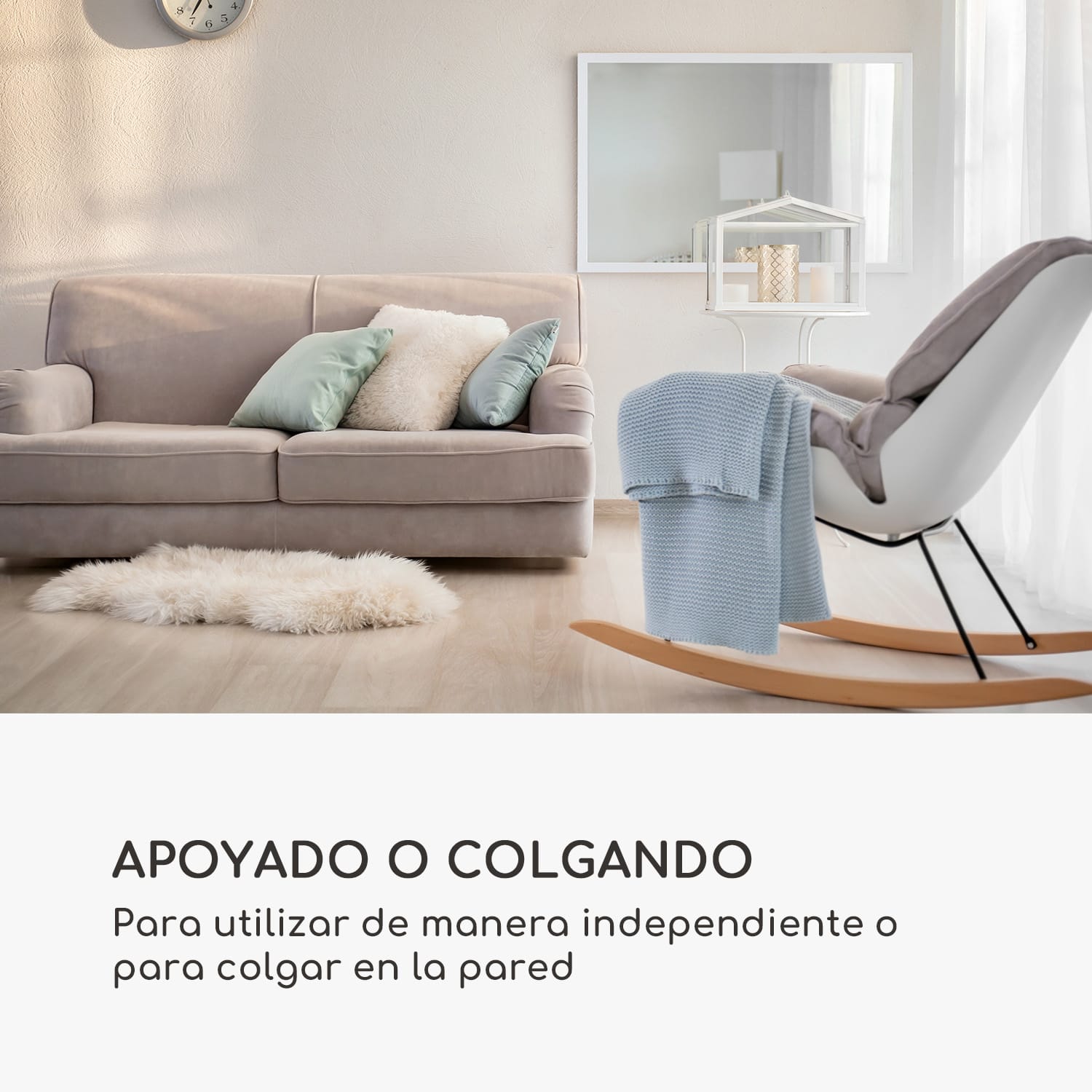 Arsenal Espejo de pared de madera auténtica rectangular 90 x 60 cm
