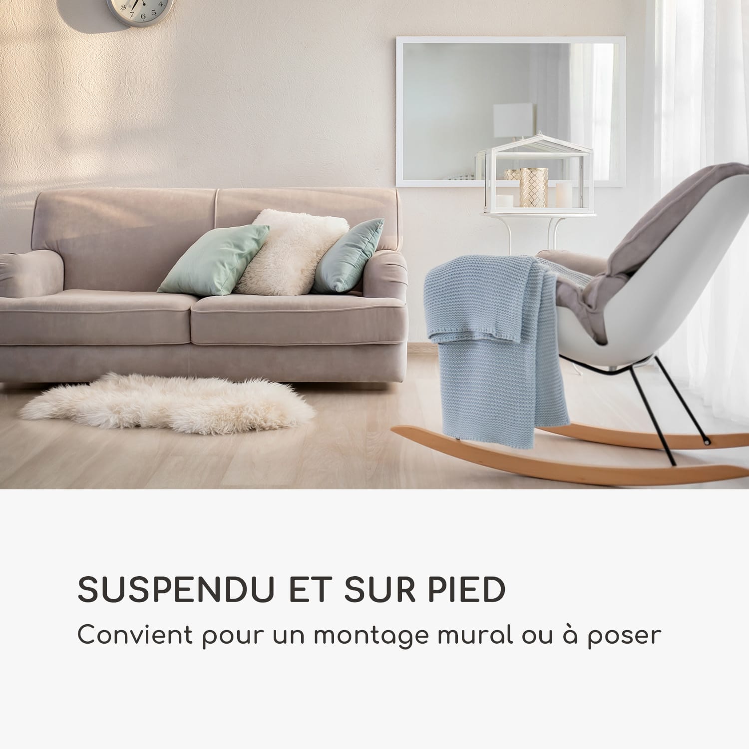 Arsenal miroir mural bois véritable rectangulaire 90 x 60 cm