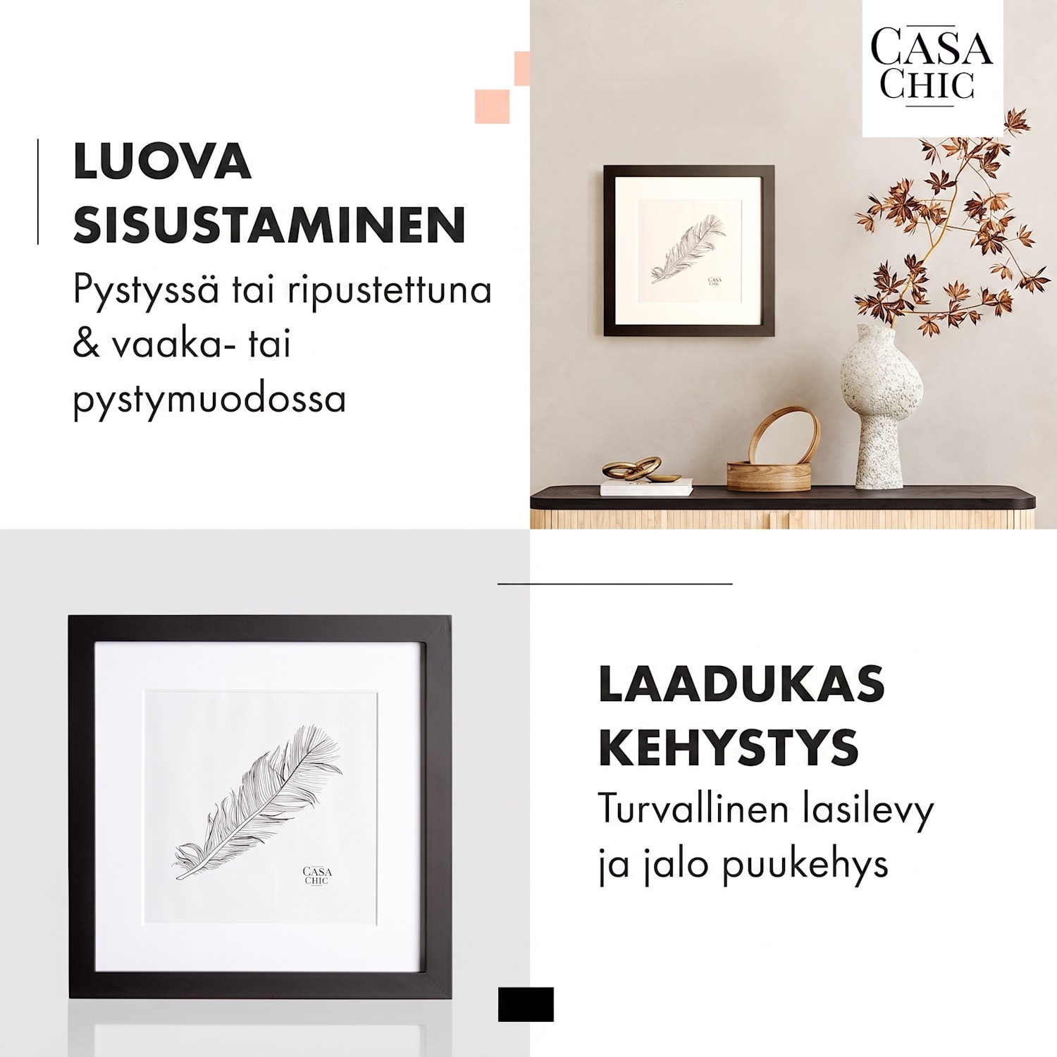 Cannon-valokuvakehys neliö 24,4 x 24,4 cm valokuville paspartuuri aitoa puuta  Musta