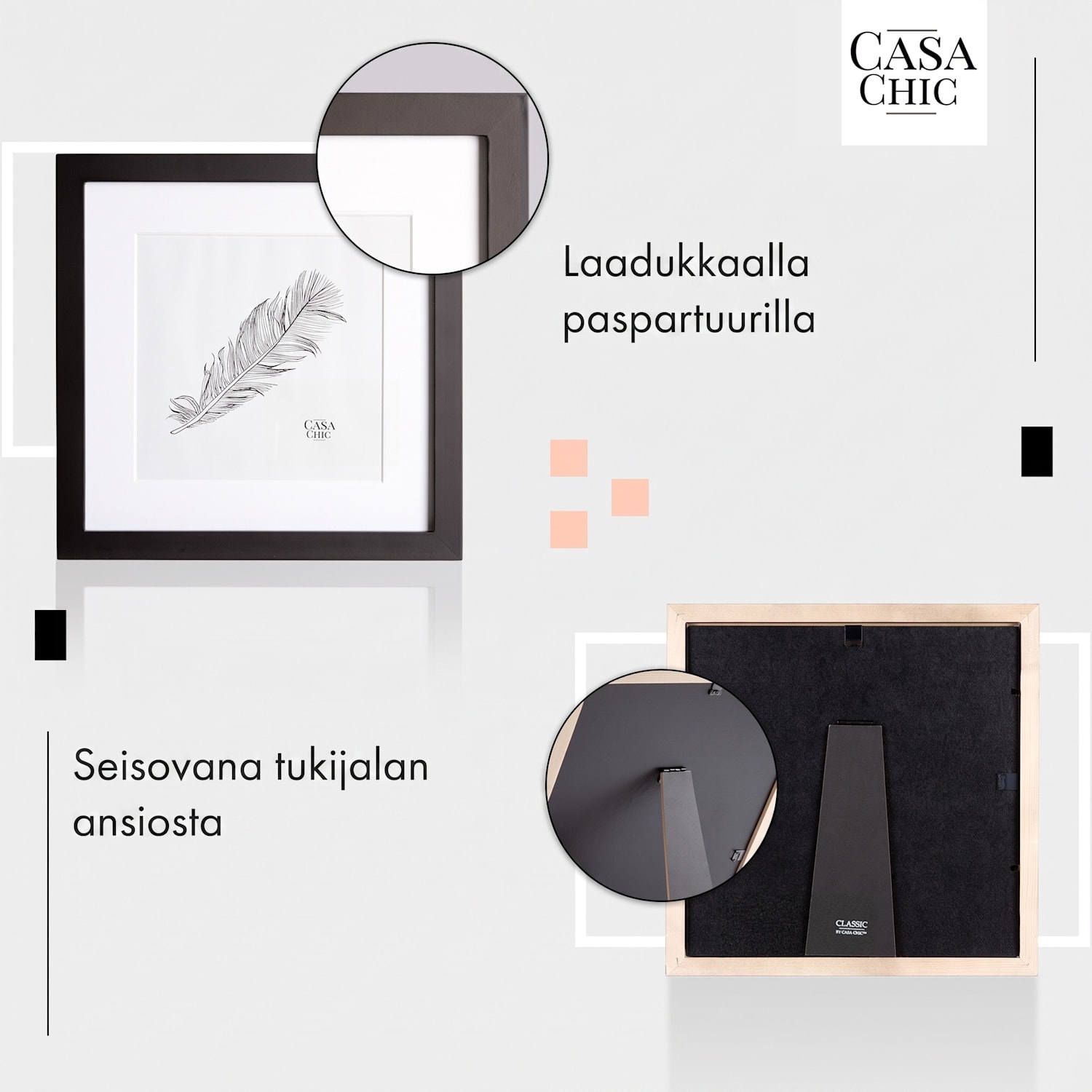 Cannon-valokuvakehys neliö 24,4 x 24,4 cm valokuville paspartuuri aitoa puuta  Musta