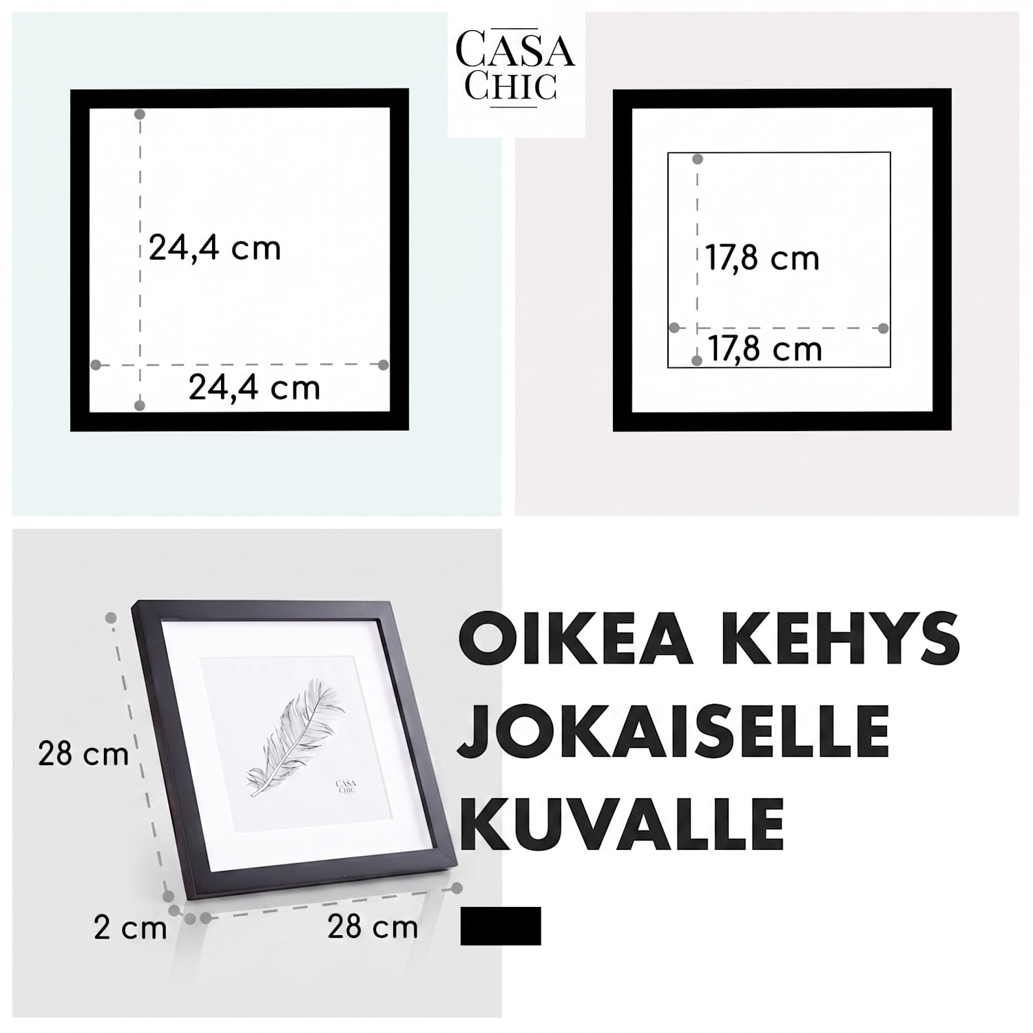 Cannon-valokuvakehys neliö 24,4 x 24,4 cm valokuville paspartuuri aitoa puuta  Musta