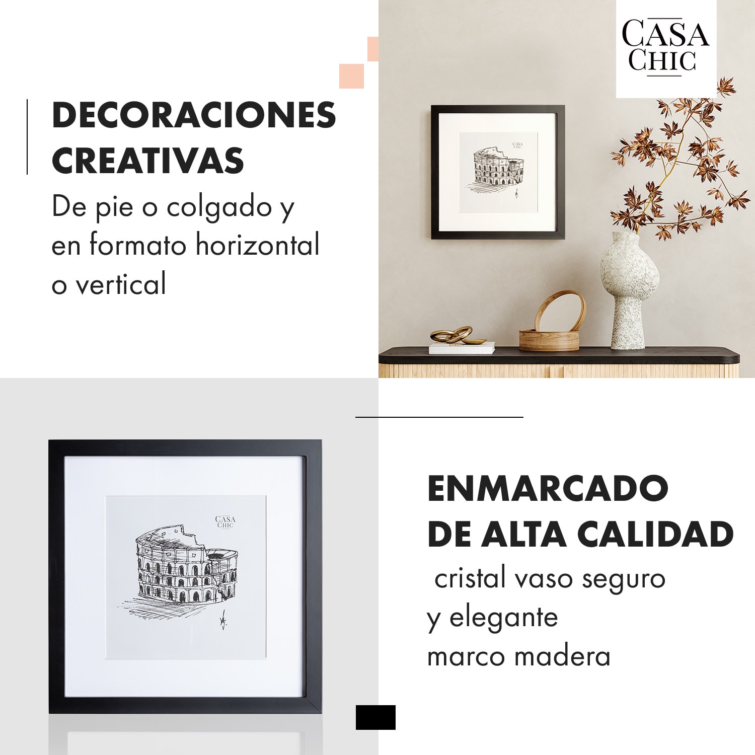 Marco de fotos Cannon cuadrado 30 x 30 cm fotos paspartú madera auténtica