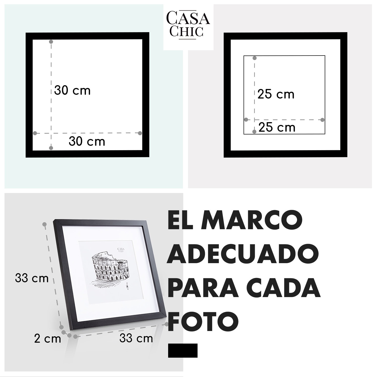 Marco de fotos Cannon cuadrado 30 x 30 cm fotos paspartú madera auténtica