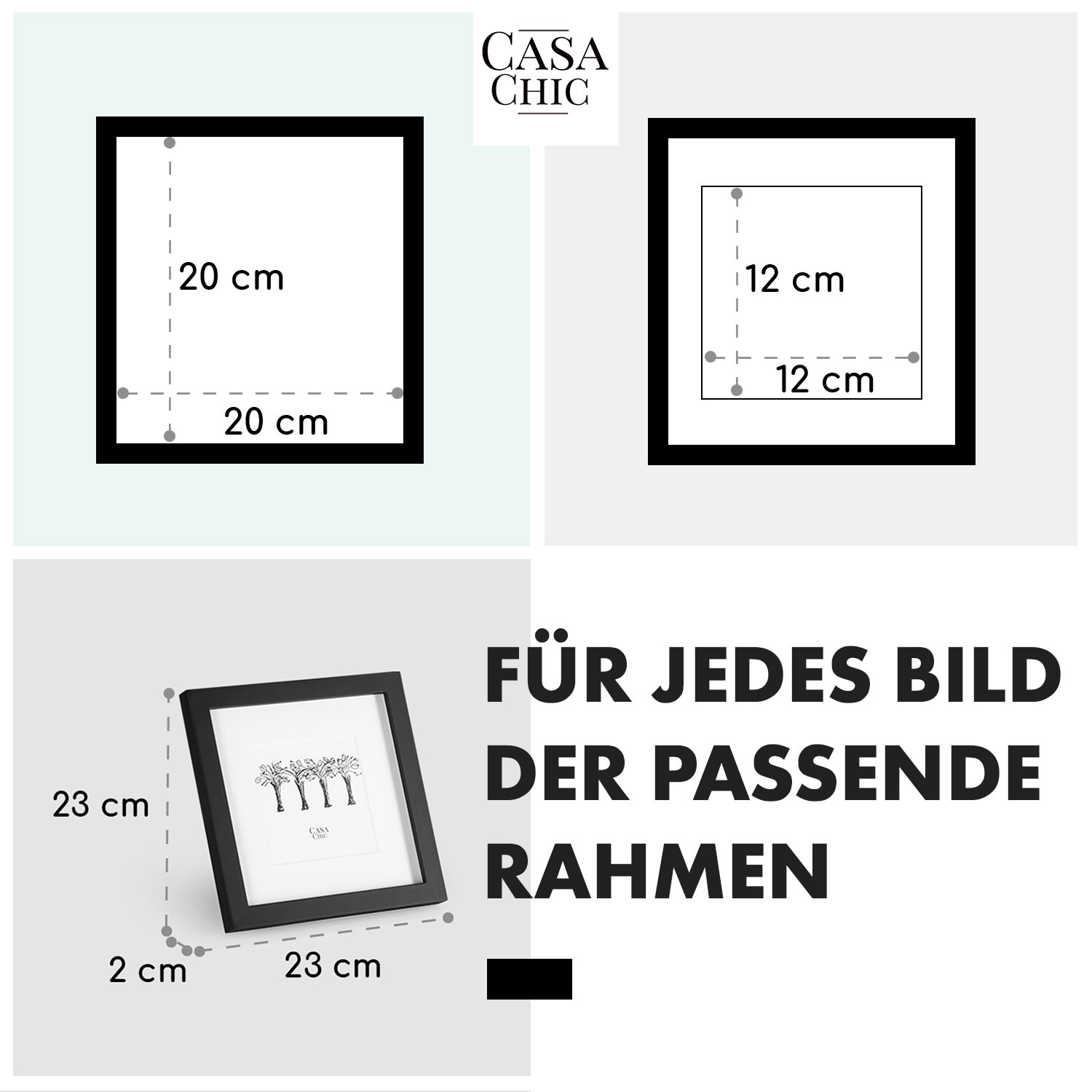 Cannon Bilderrahmen quadratisch 20 x 20 cm Fotos Passepartout Echtholz  Schwarz